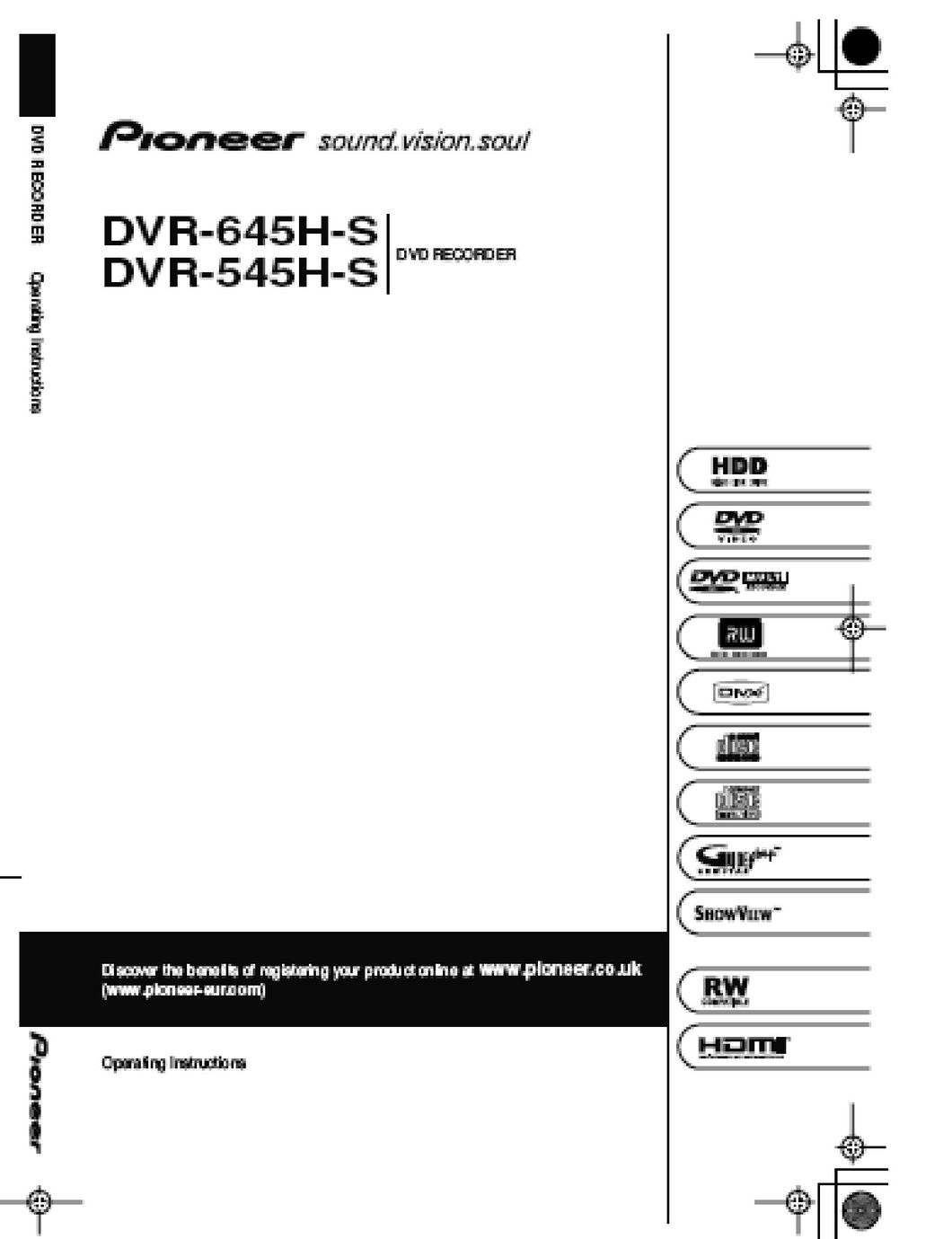 Pioneer DVR-545H-S DVD Recorder User Manual