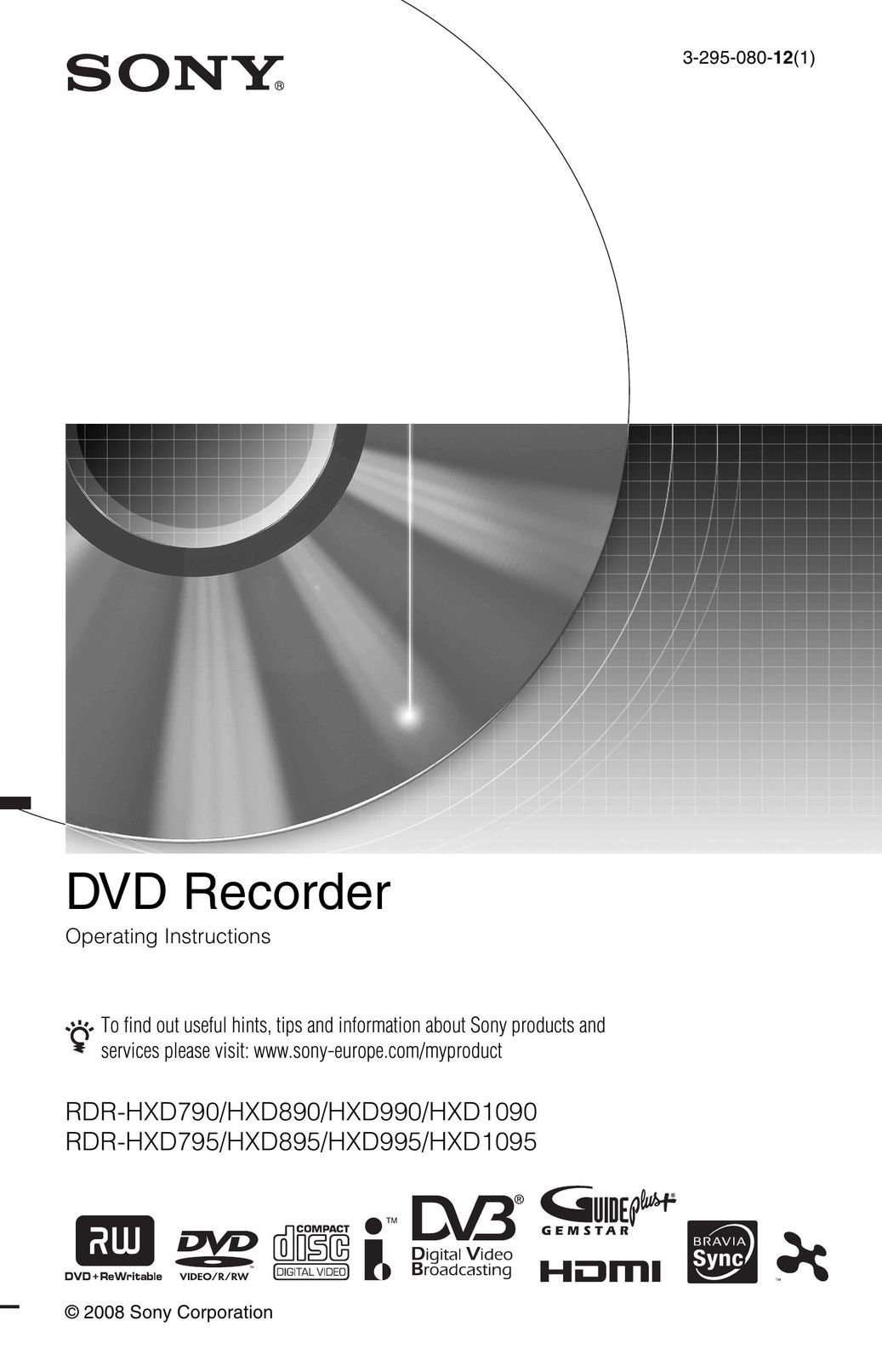 Sony 3-295-080-12(1) DVD Recorder User Manual