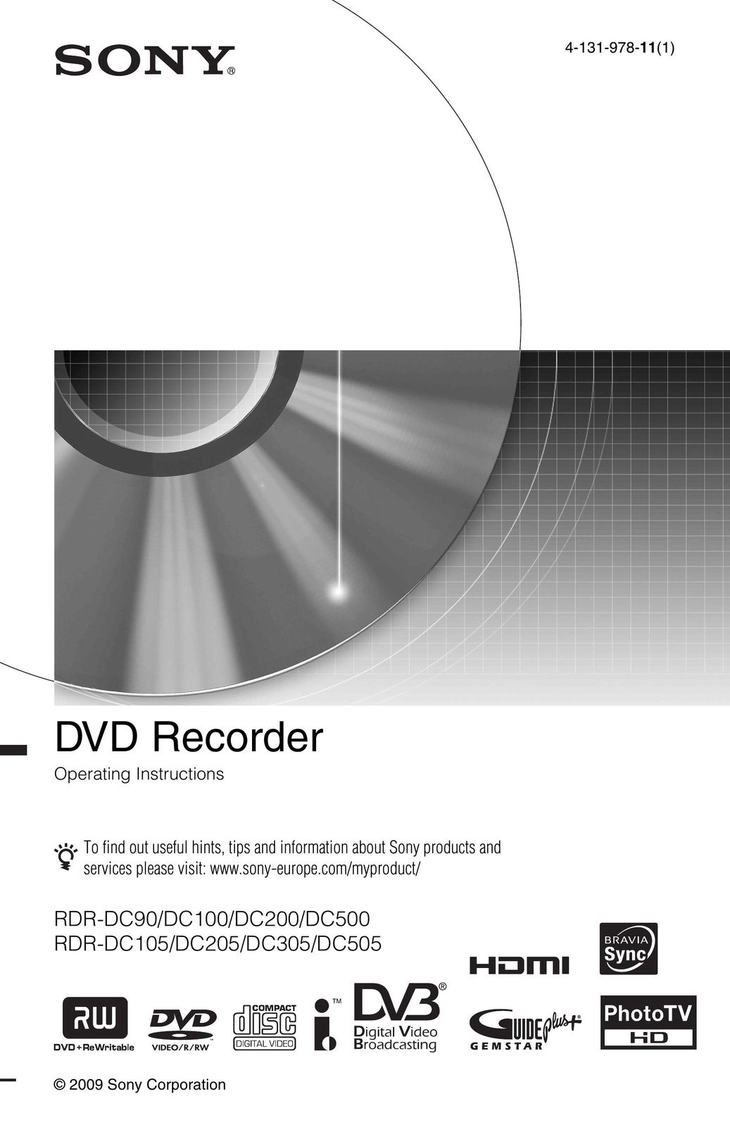 Sony 4-131-978-11(1) DVD Recorder User Manual
