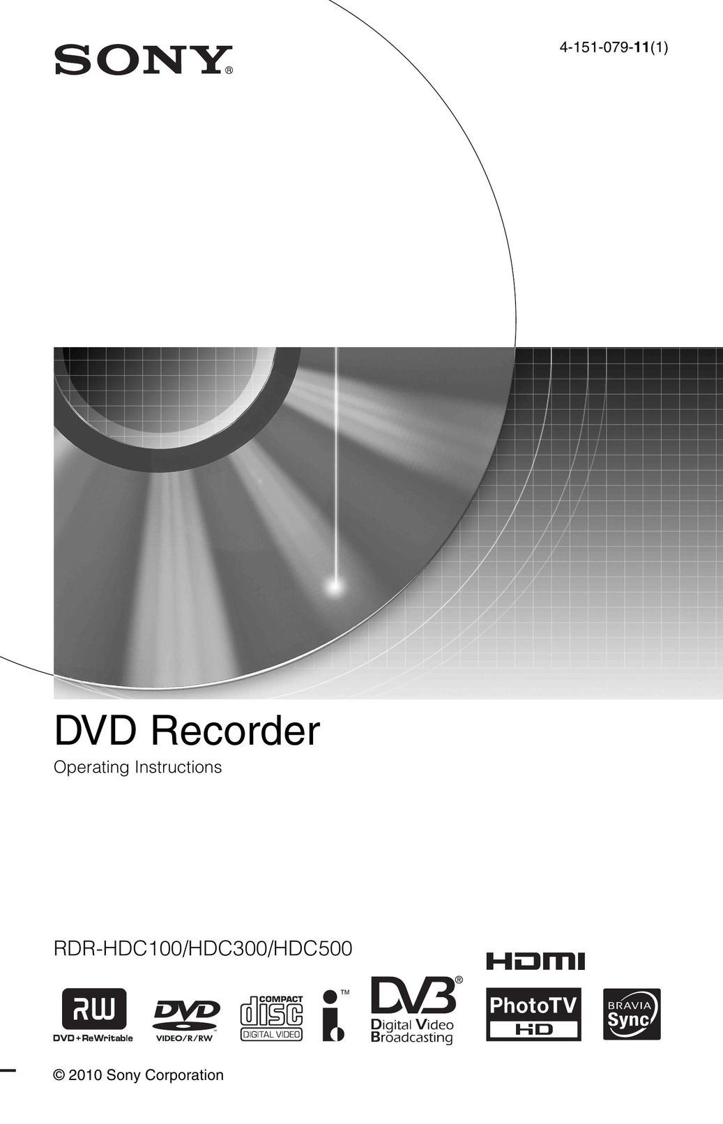 Sony 4-151-079-11(1) DVD Recorder User Manual