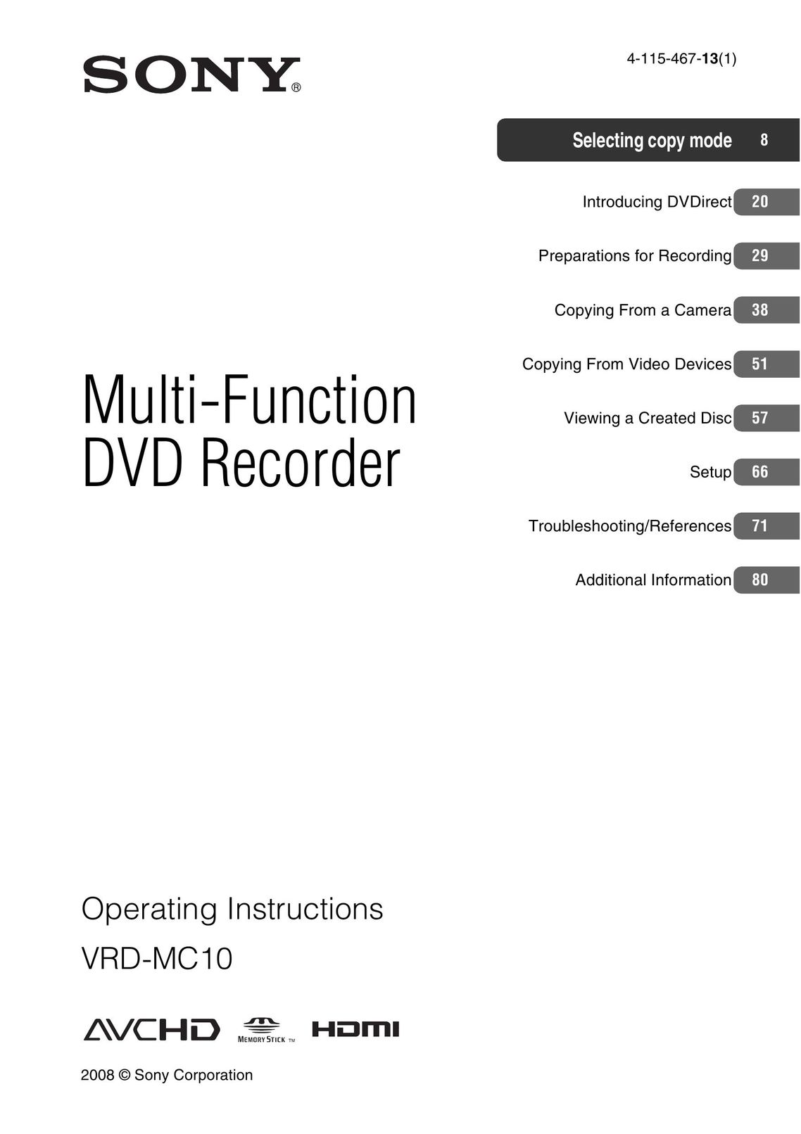 Sony 7911000014C DVD Recorder User Manual
