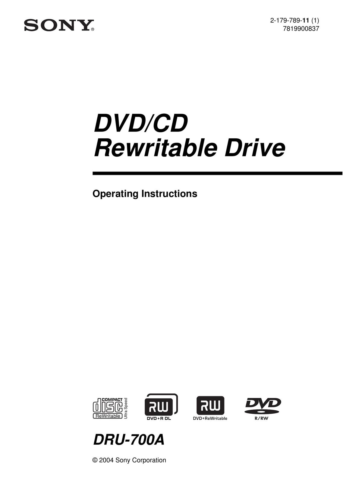 Sony DRU-700A DVD Recorder User Manual