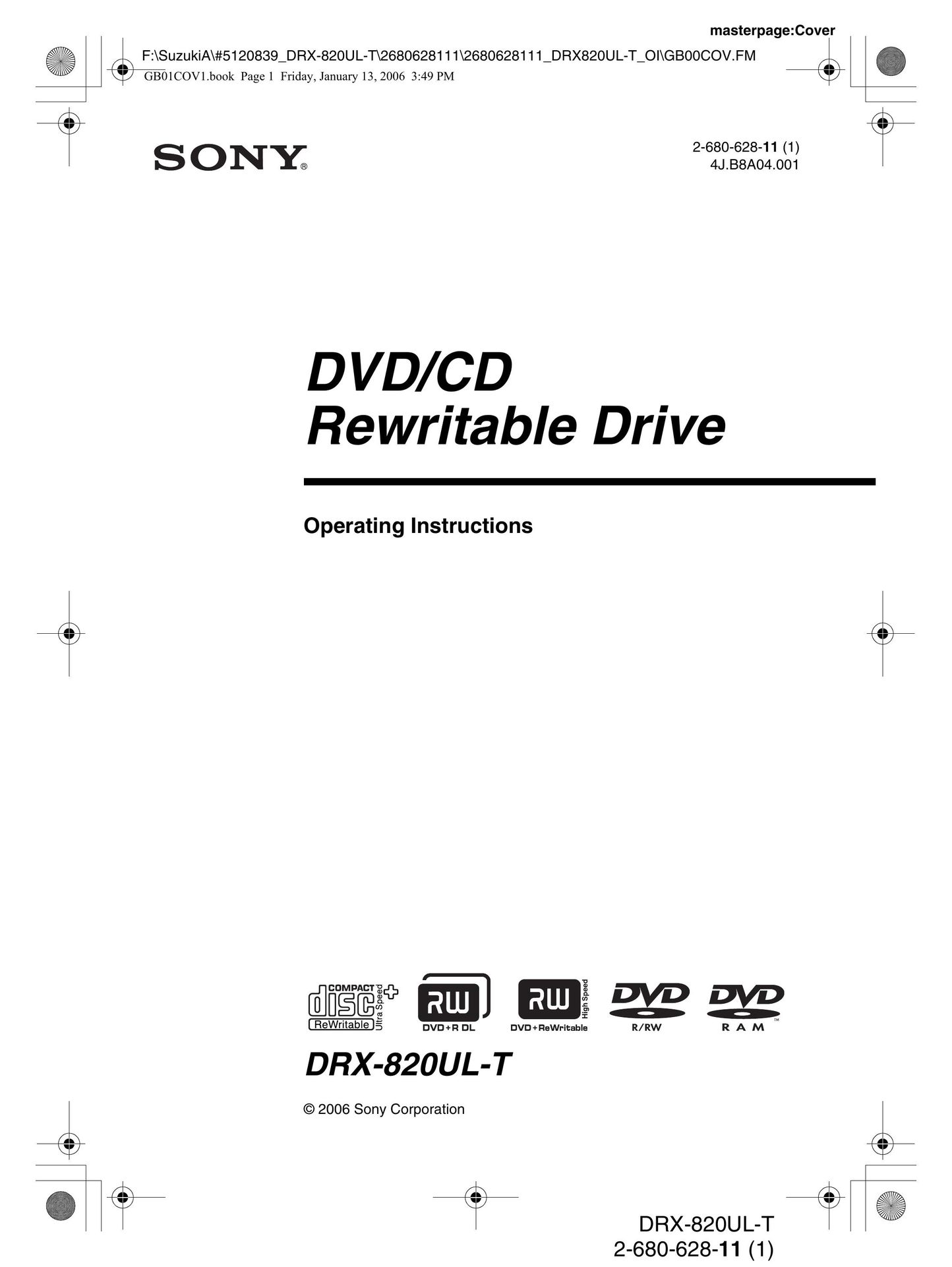 Sony DRX-820UL-T DVD Recorder User Manual