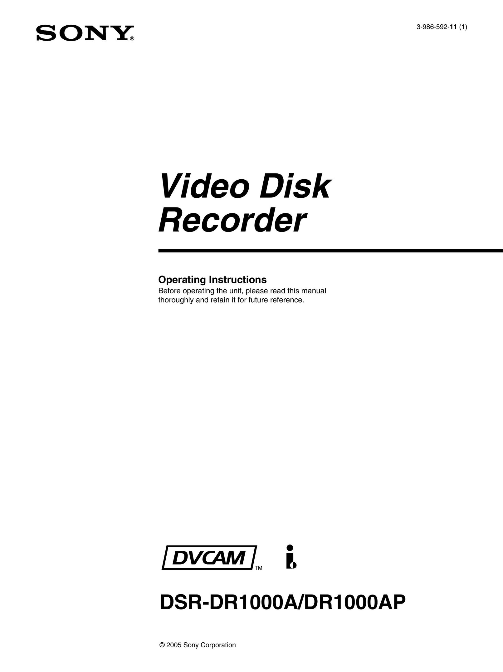 Sony DSR-DR1000AP DVD Recorder User Manual
