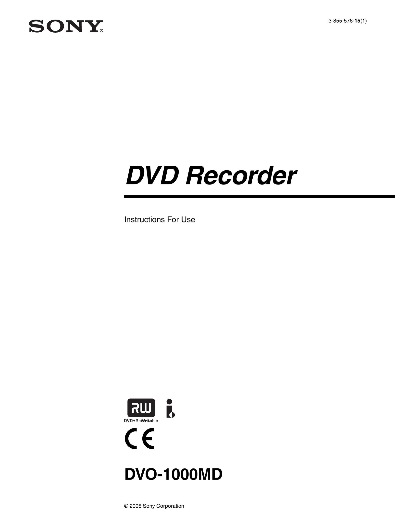 Sony DVO-1000MD DVD Recorder User Manual