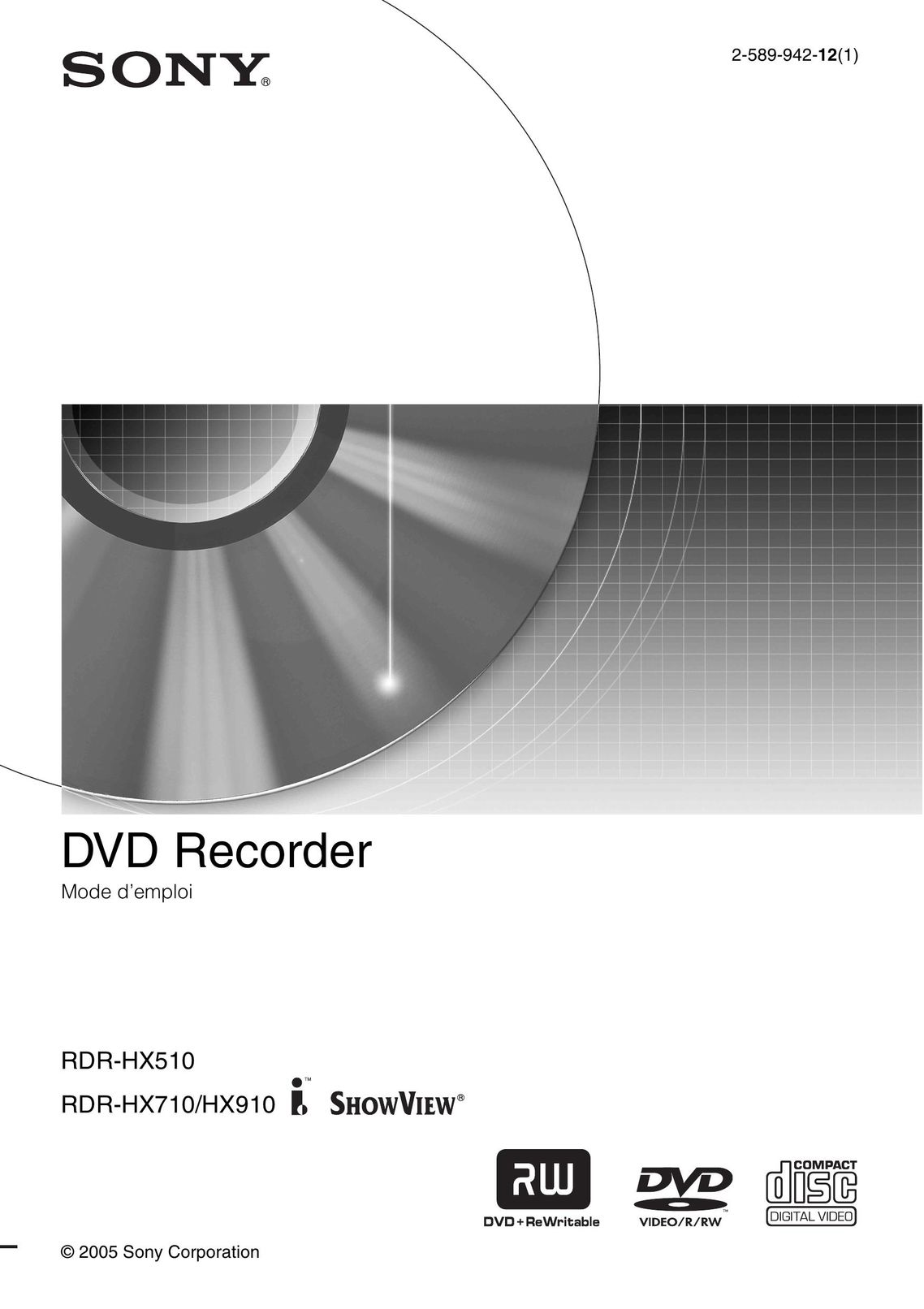 Sony HX910 DVD Recorder User Manual