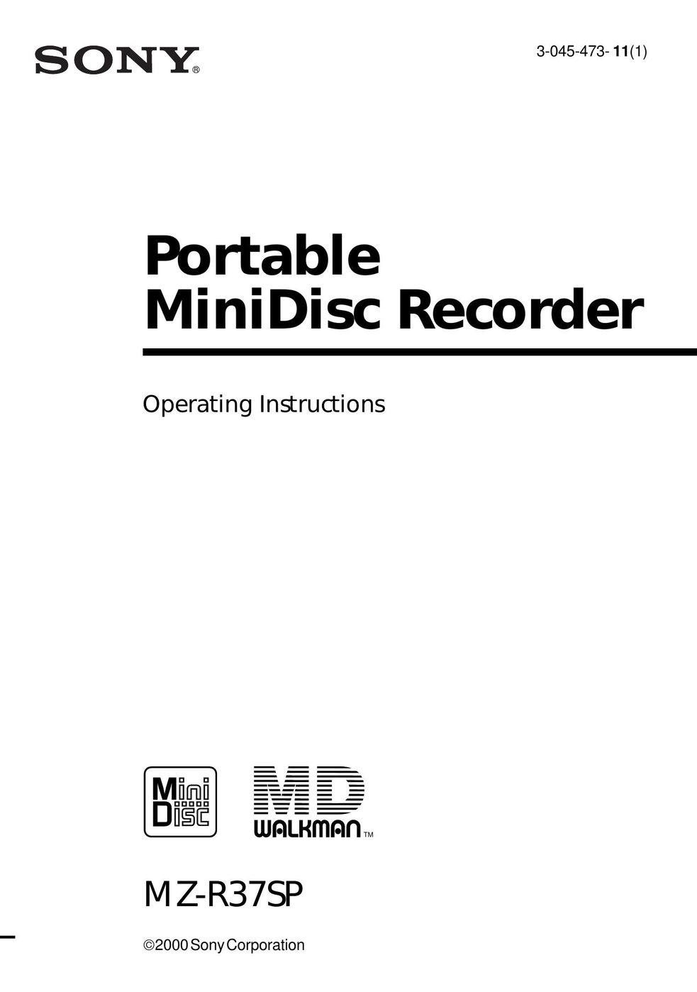 Sony MZ-R37SP DVD Recorder User Manual