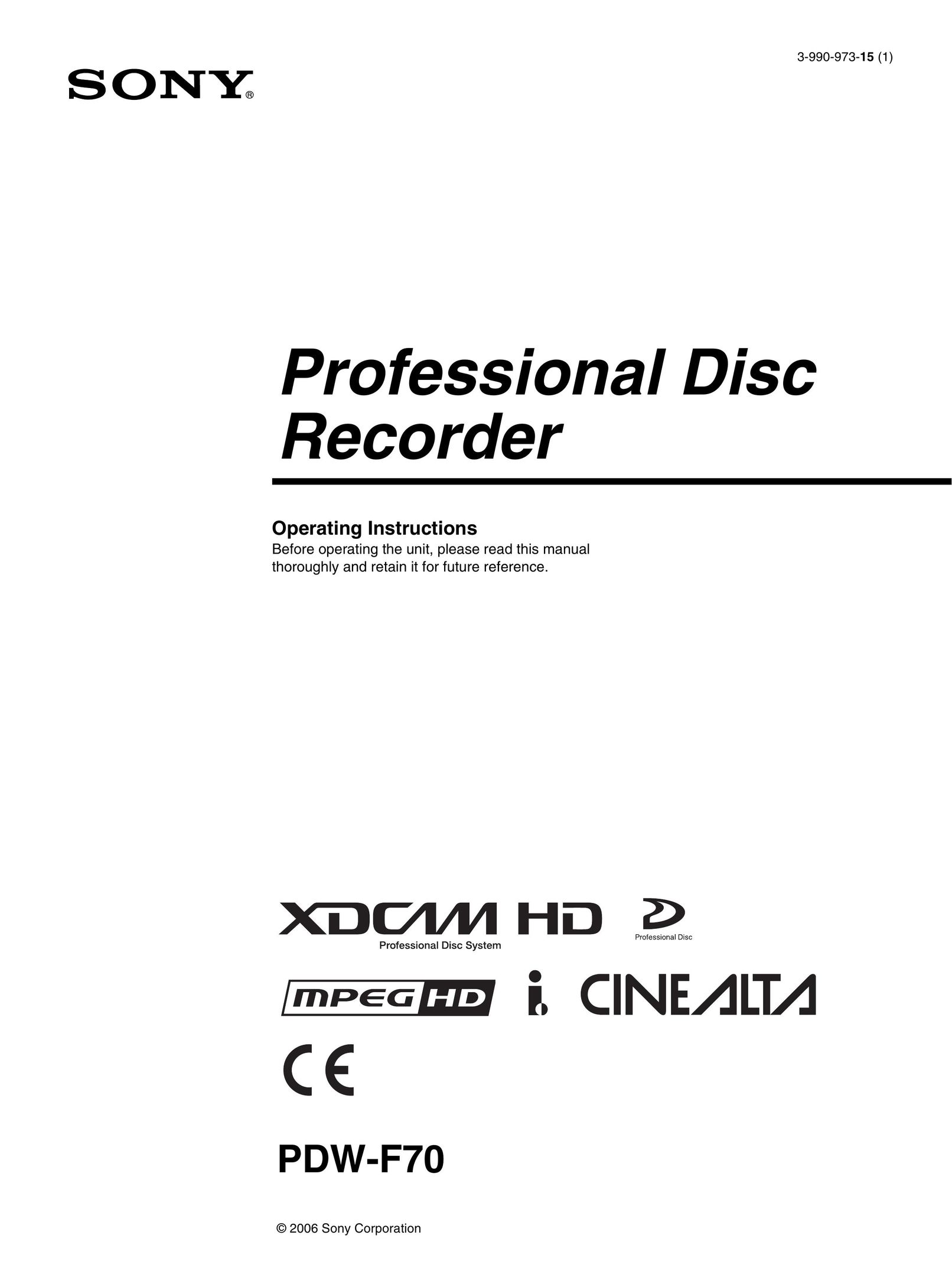 Sony PDW-F70 DVD Recorder User Manual