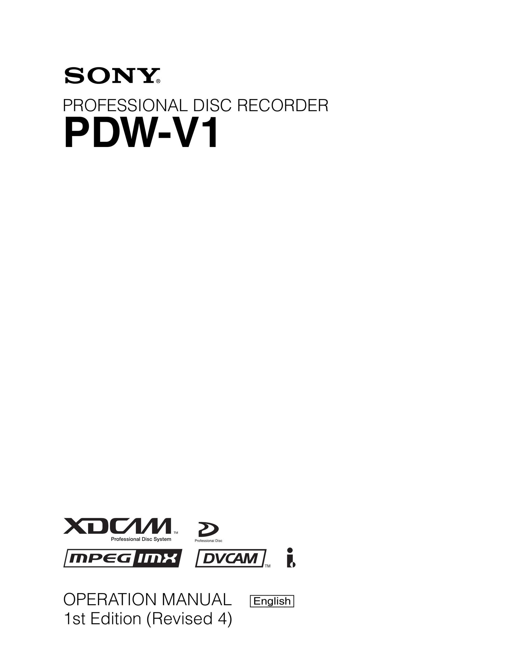 Sony PDW-V1 DVD Recorder User Manual