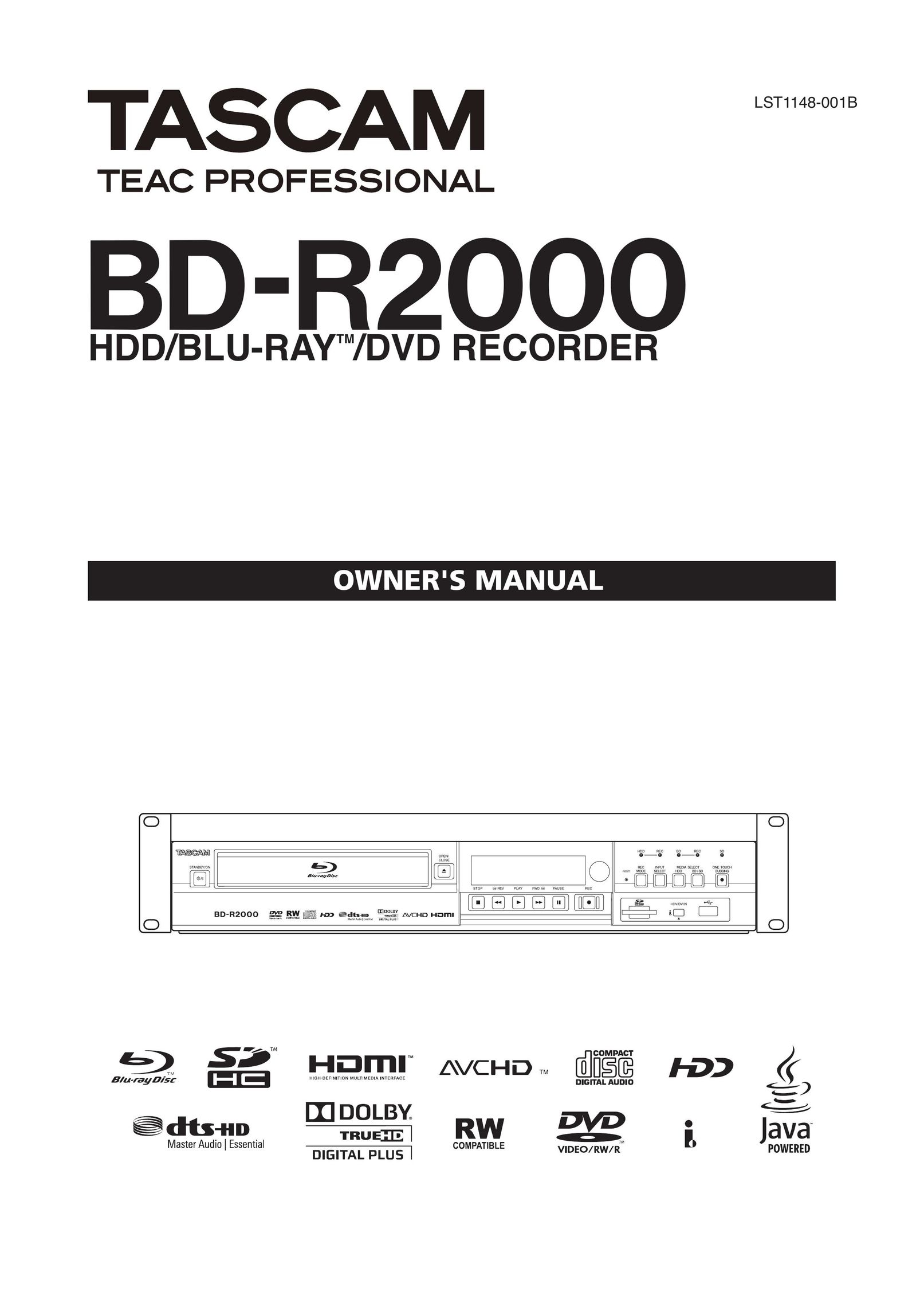 Tascam BD-R2000 DVD Recorder User Manual