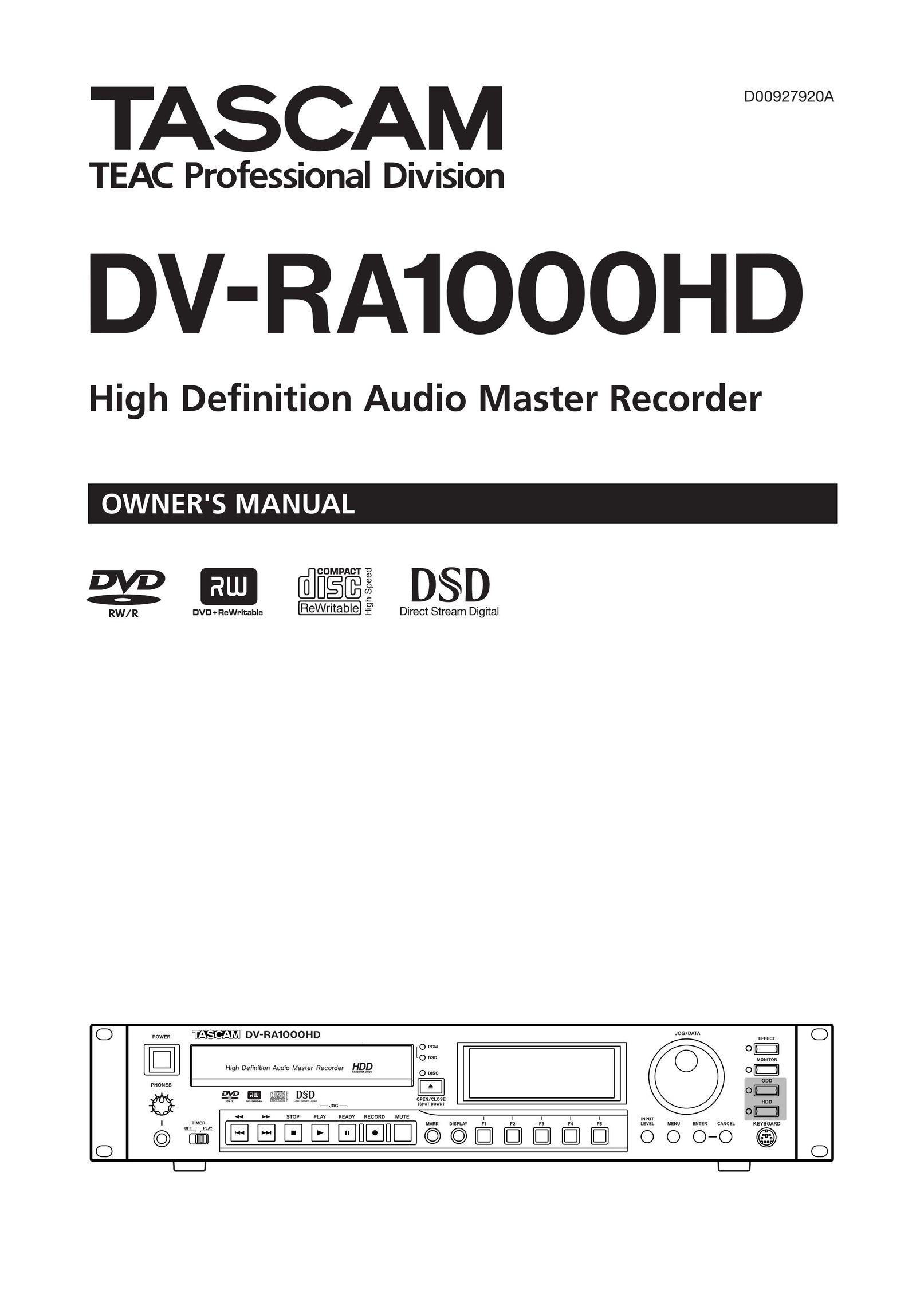 Tascam DV-RA1000HD DVD Recorder User Manual