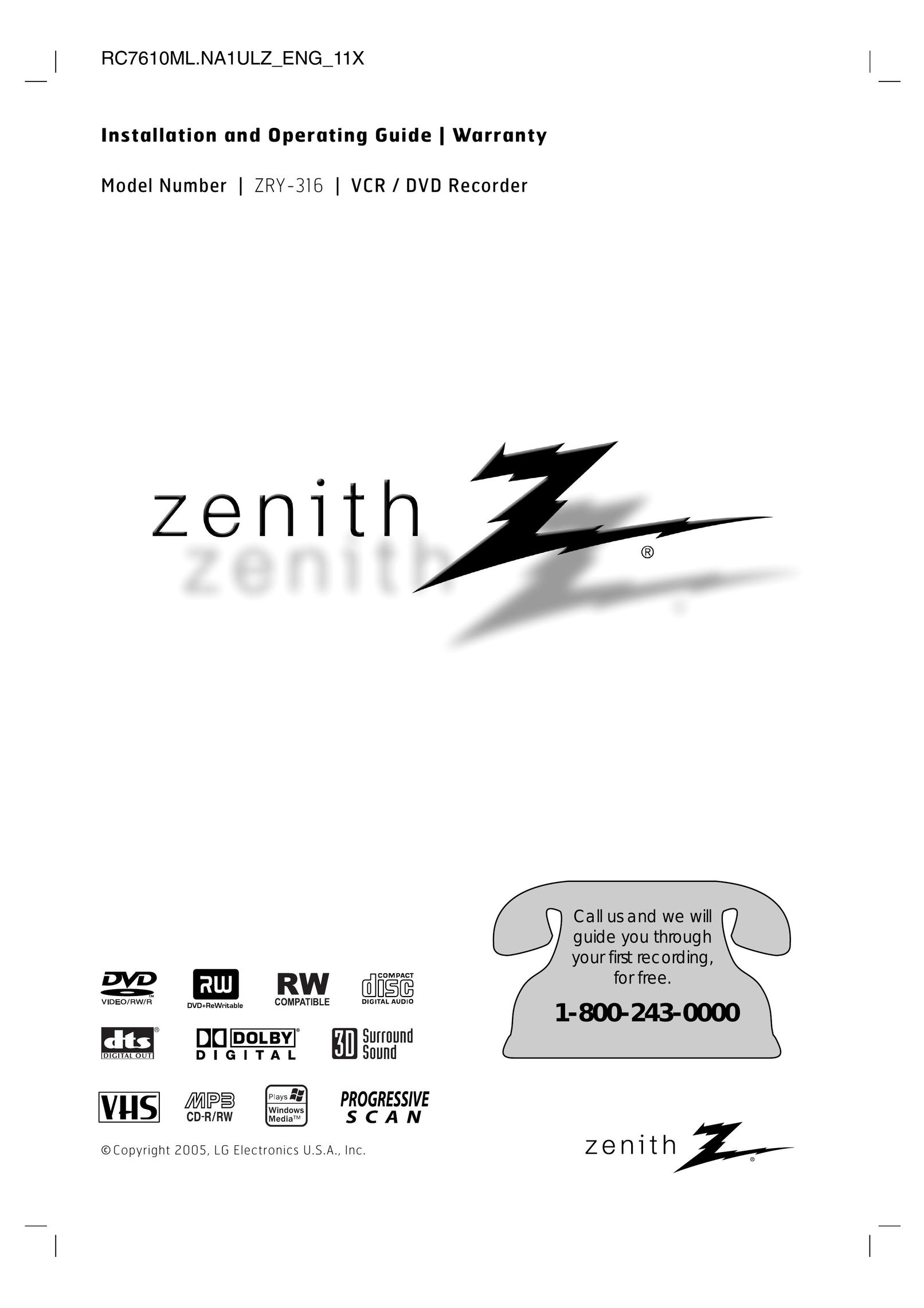 Zenith ZRY-316 DVD Recorder User Manual