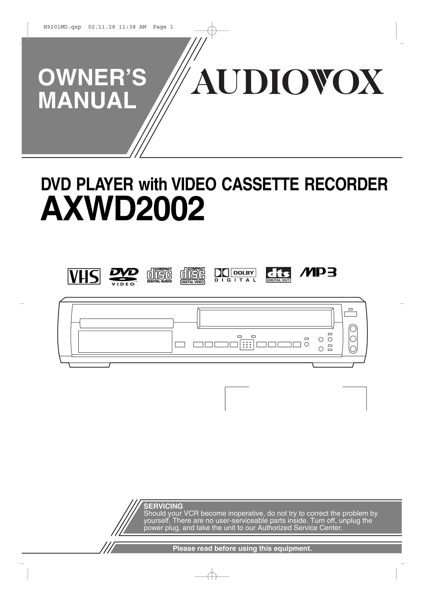 Audiovox AXWD2002 DVD VCR Combo User Manual