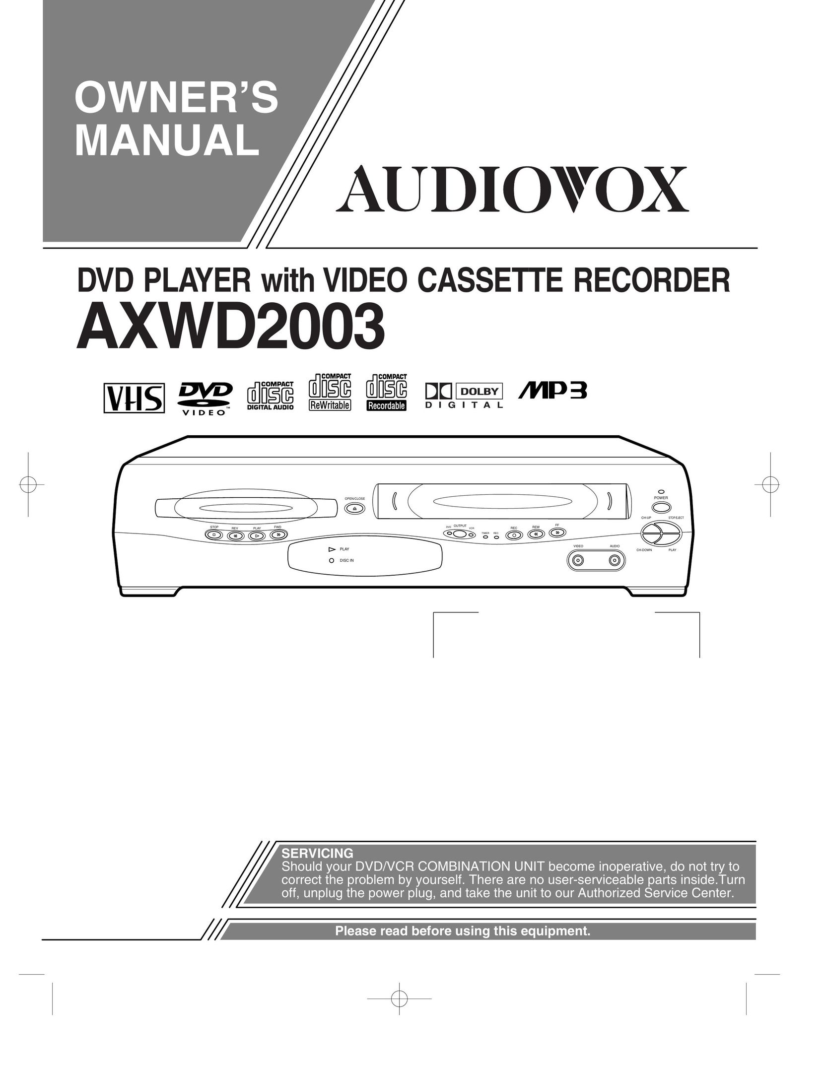 Audiovox AXWD2003 DVD VCR Combo User Manual