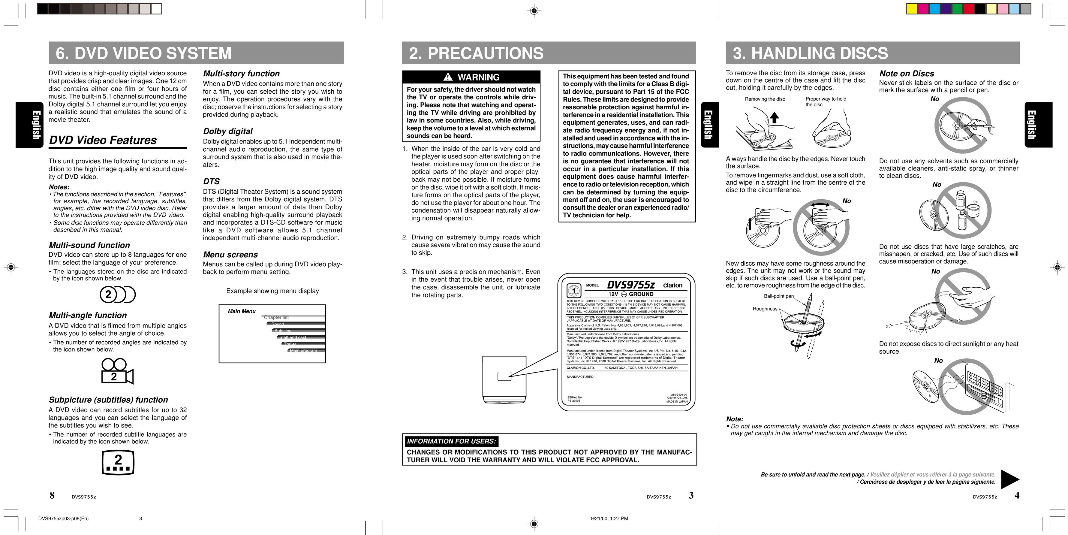 Clarion DVS9755z DVD VCR Combo User Manual