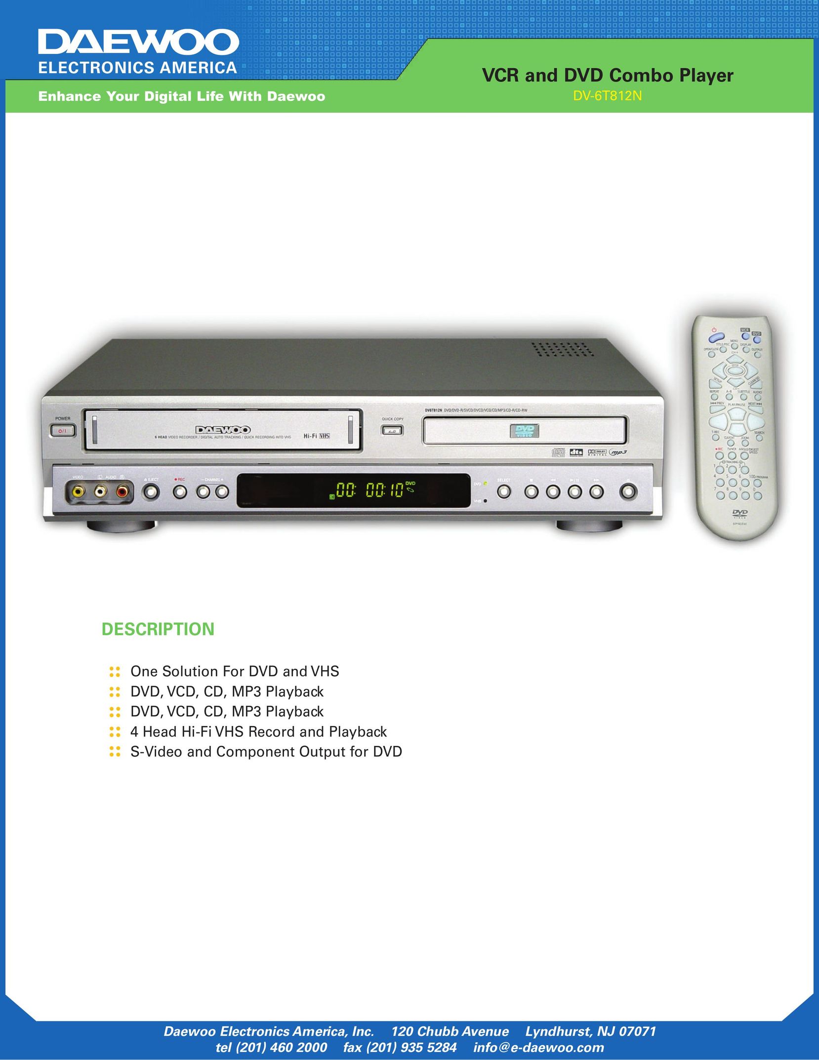Daewoo DV-6T812N DVD VCR Combo User Manual