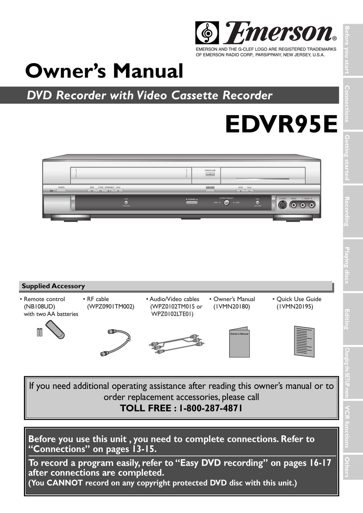Emerson EDVR95E DVD VCR Combo User Manual