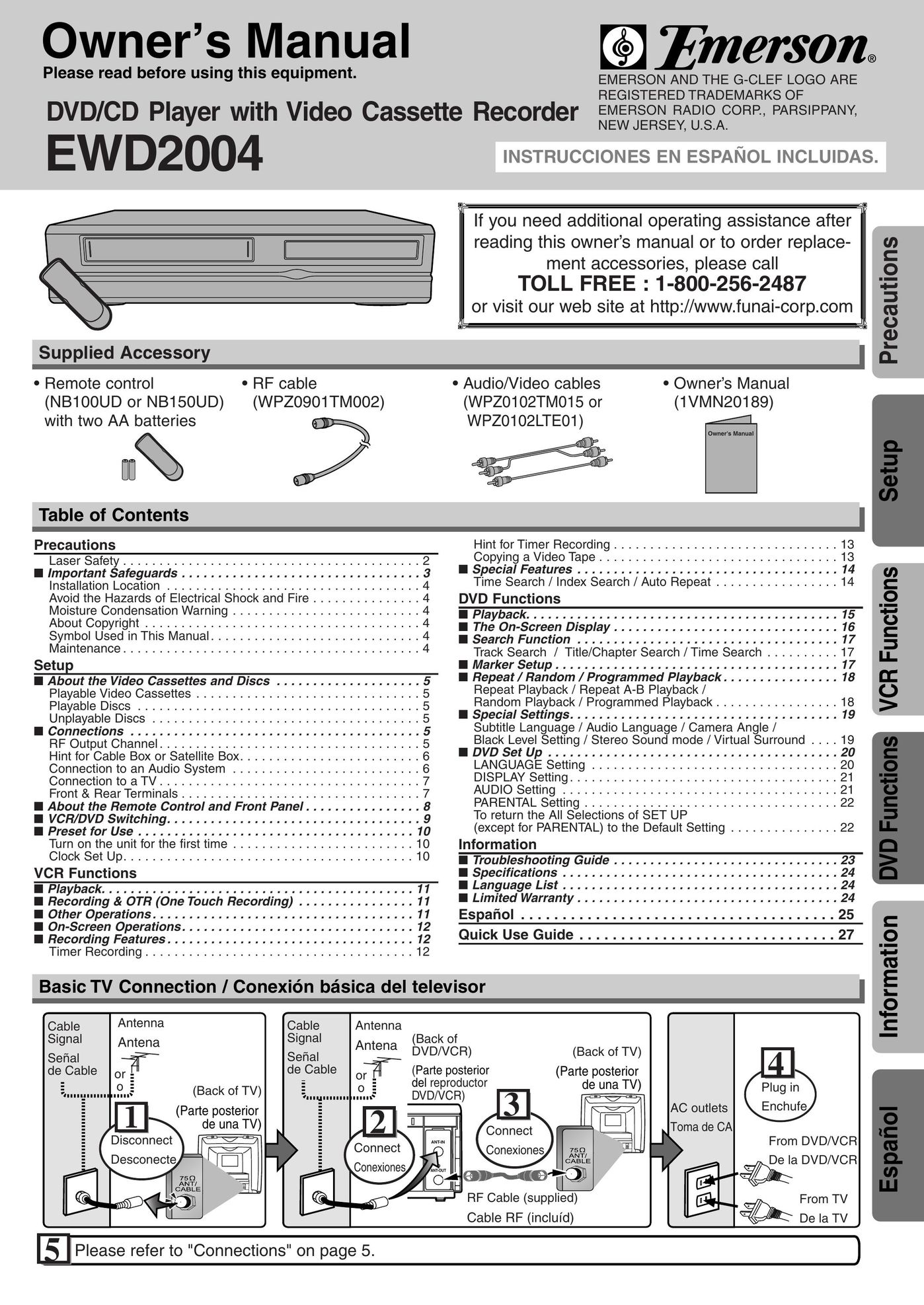 Emerson EWD2004 DVD VCR Combo User Manual