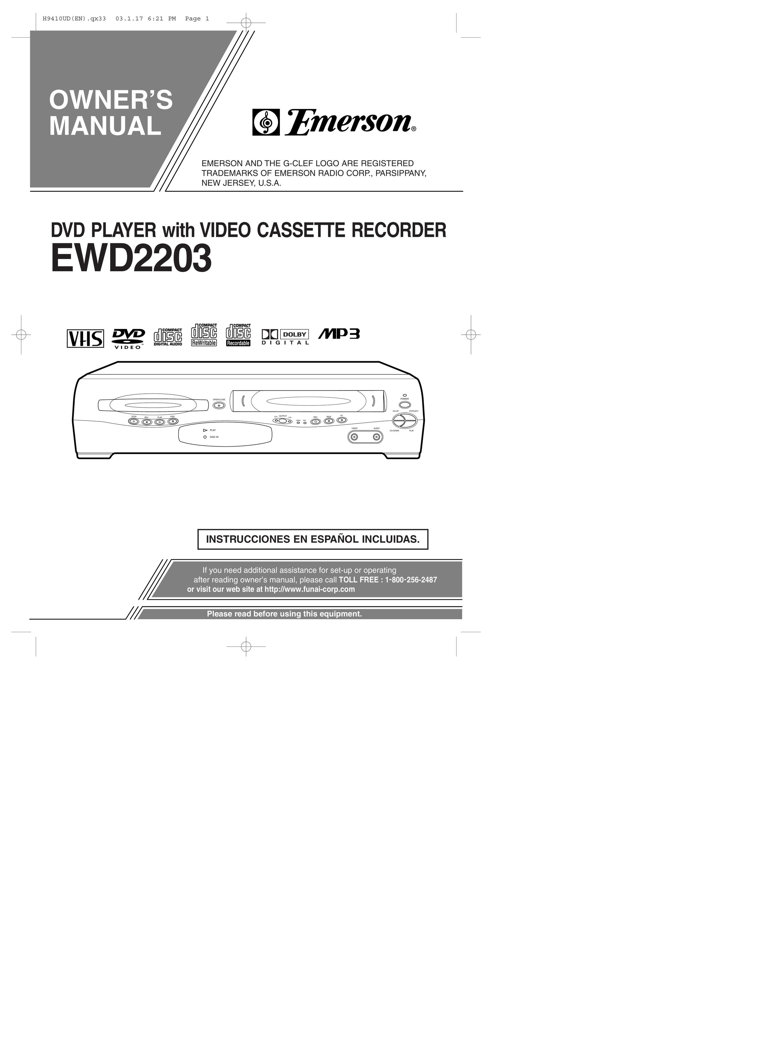 Emerson EWD2203 DVD VCR Combo User Manual