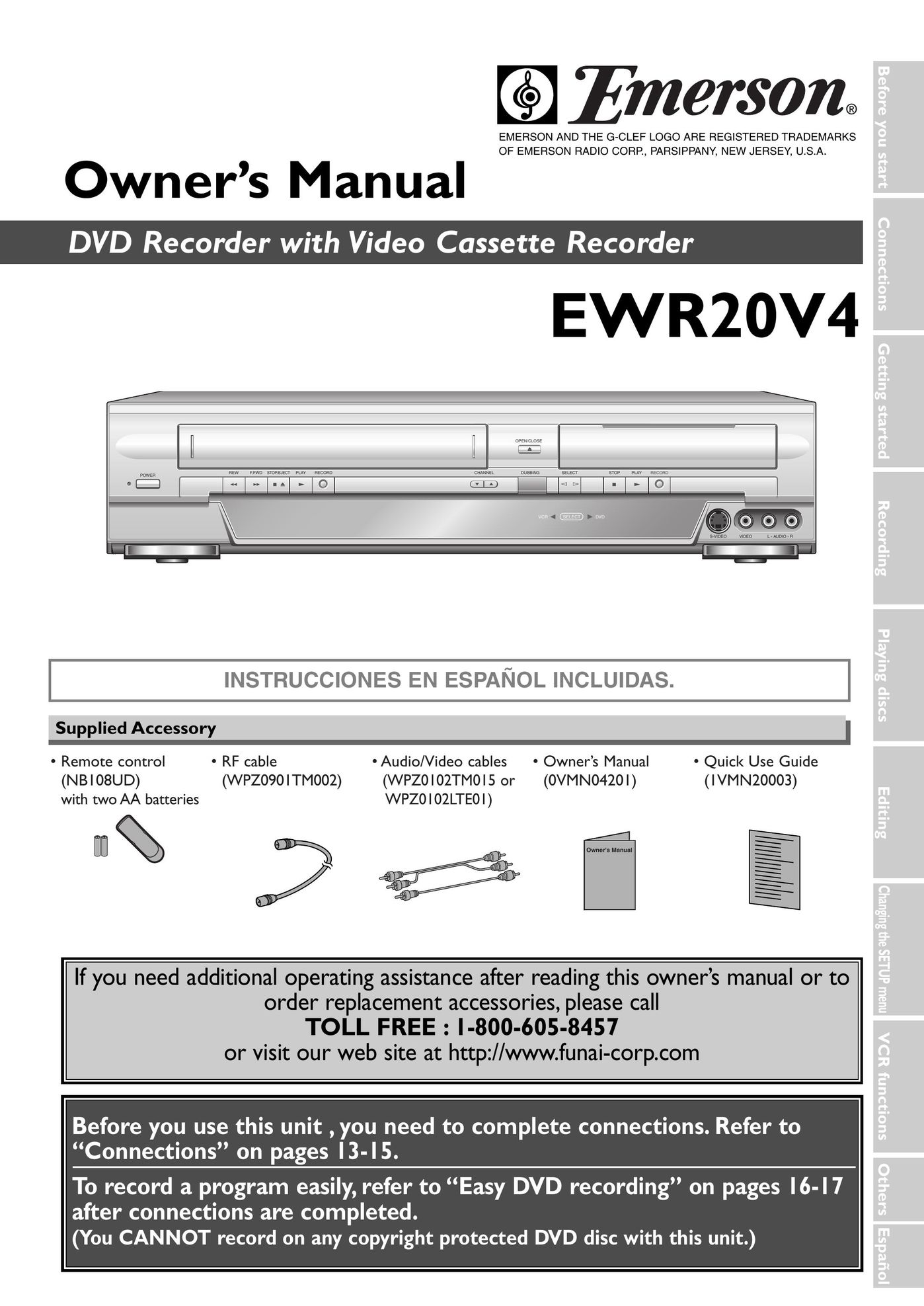 Emerson EWR20V4 DVD VCR Combo User Manual