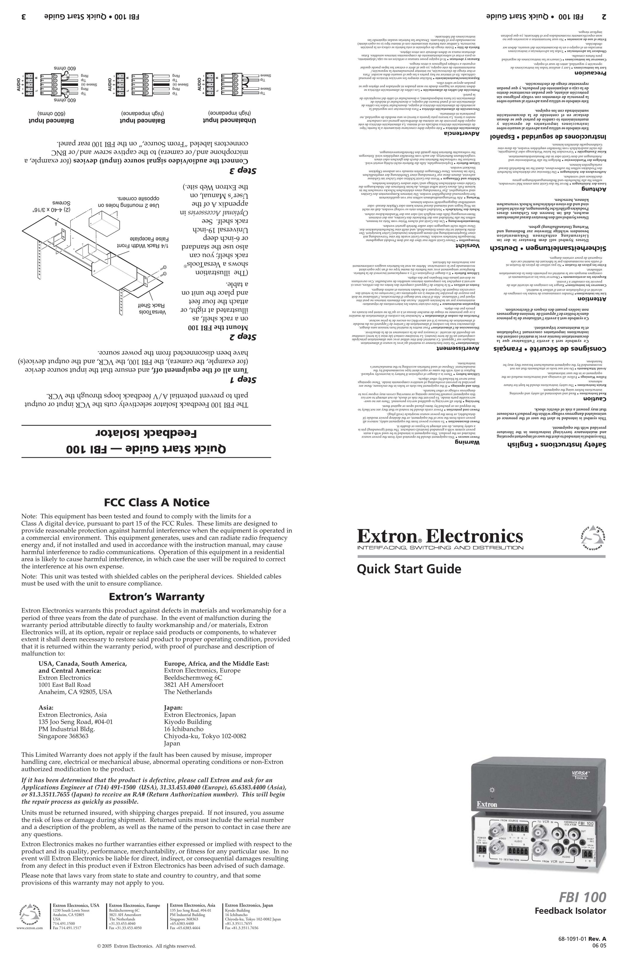 Extron electronic FBI 100 DVD VCR Combo User Manual