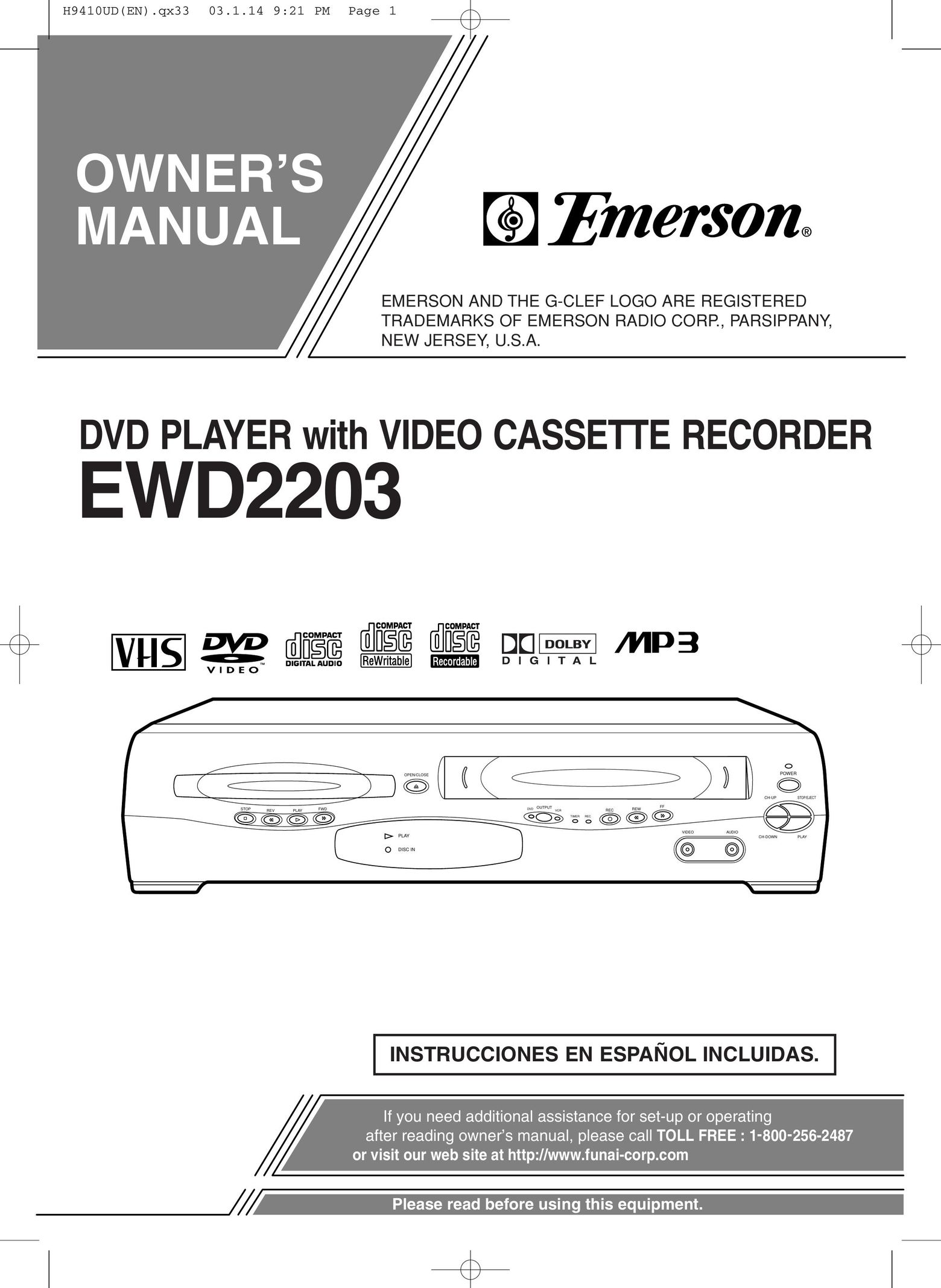 FUNAI EWD2203 DVD VCR Combo User Manual