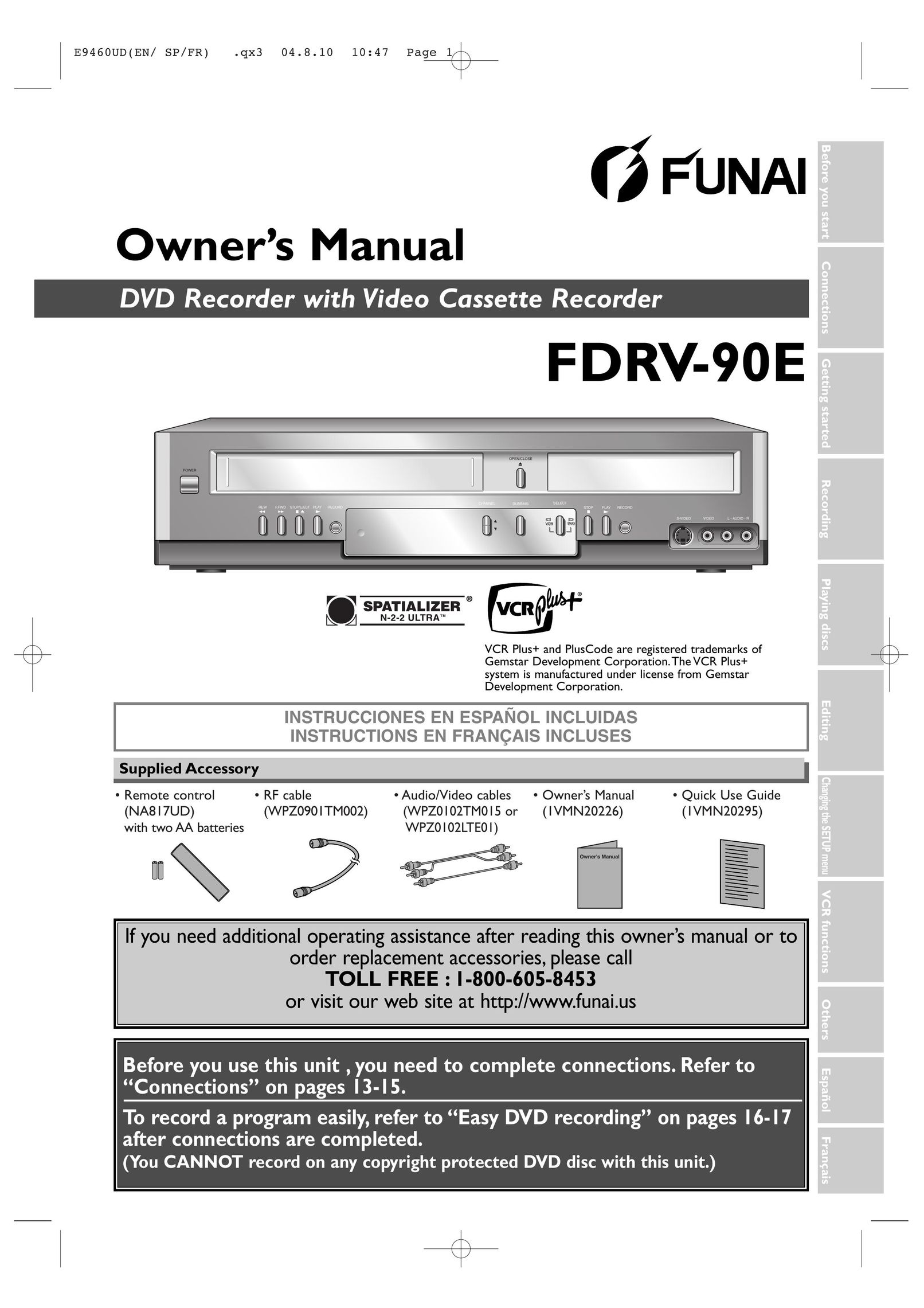 FUNAI FDRV90E DVD VCR Combo User Manual
