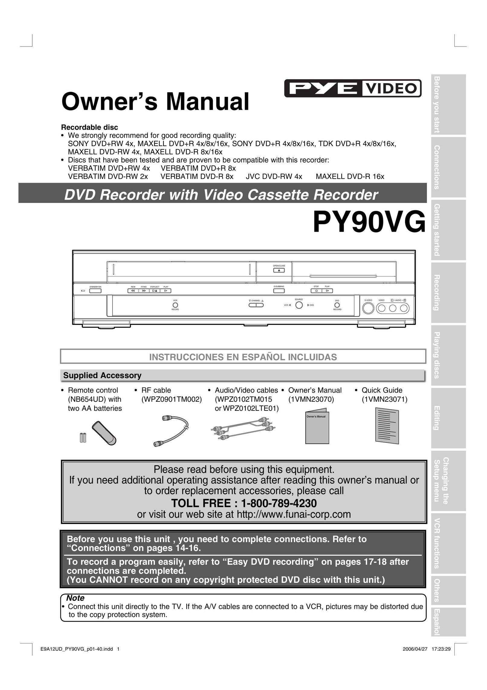 FUNAI PY90VG DVD VCR Combo User Manual