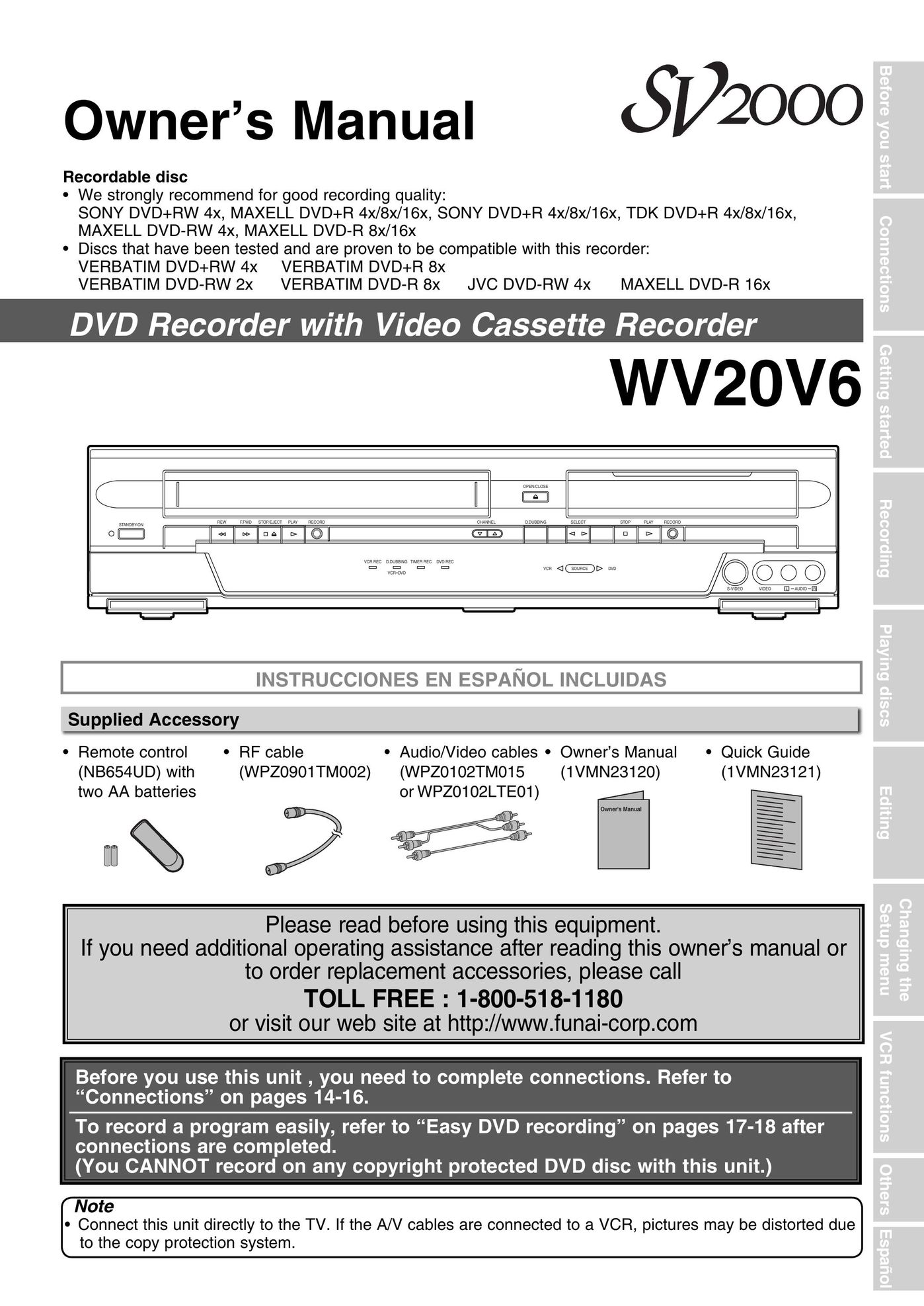 FUNAI WV20V6 DVD VCR Combo User Manual