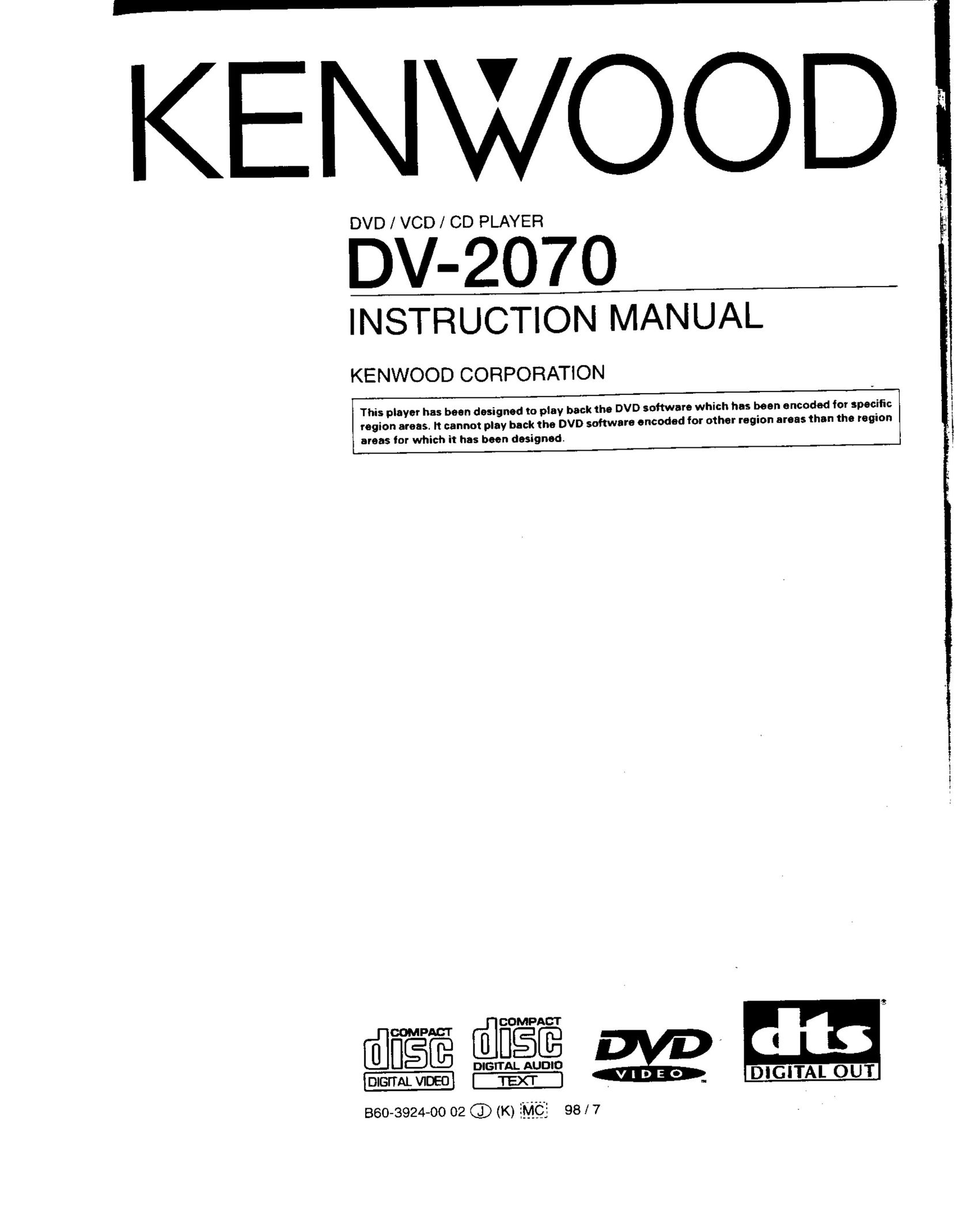 Kenwood DV-2070 DVD VCR Combo User Manual