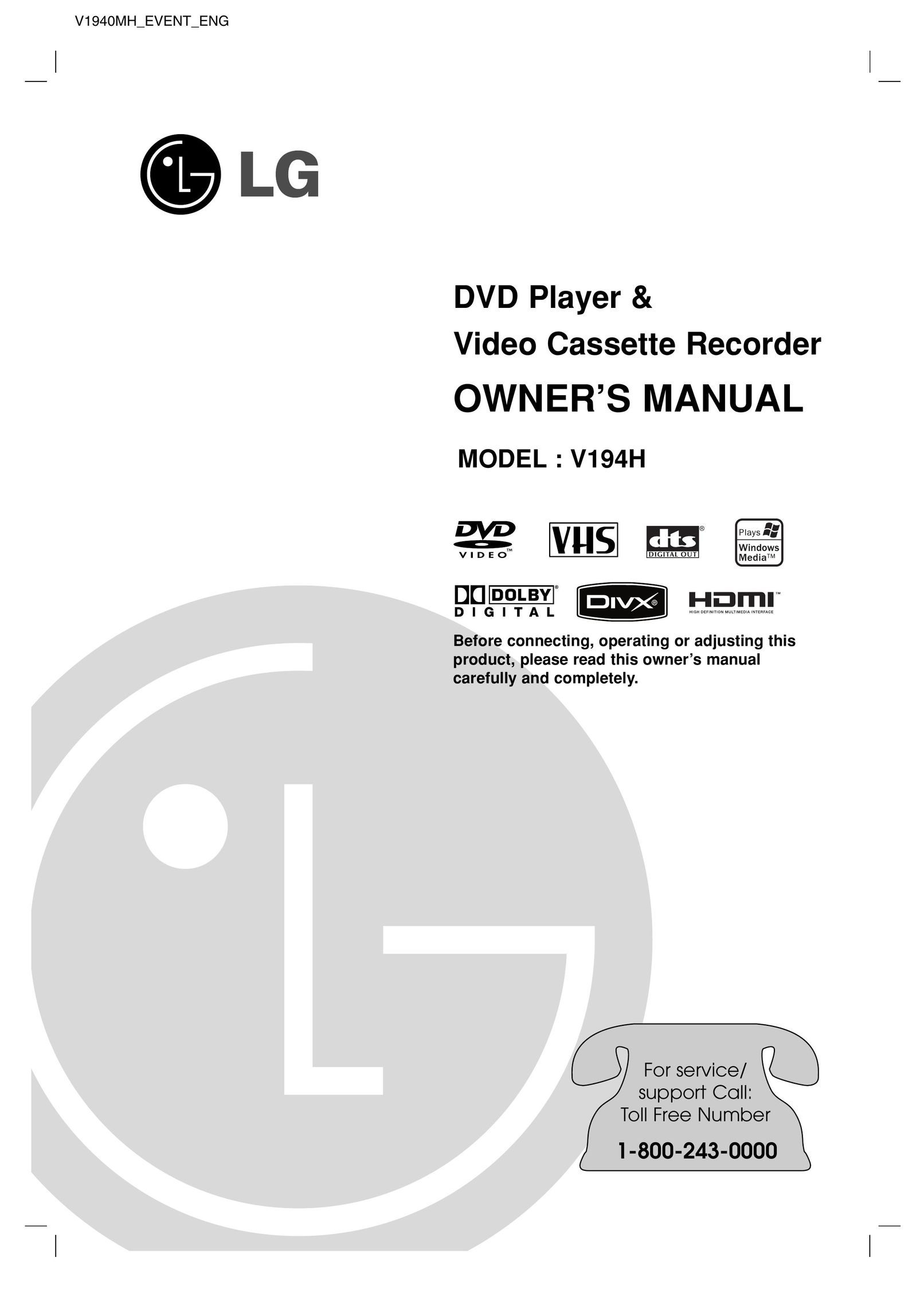 LG Electronics V194H DVD VCR Combo User Manual