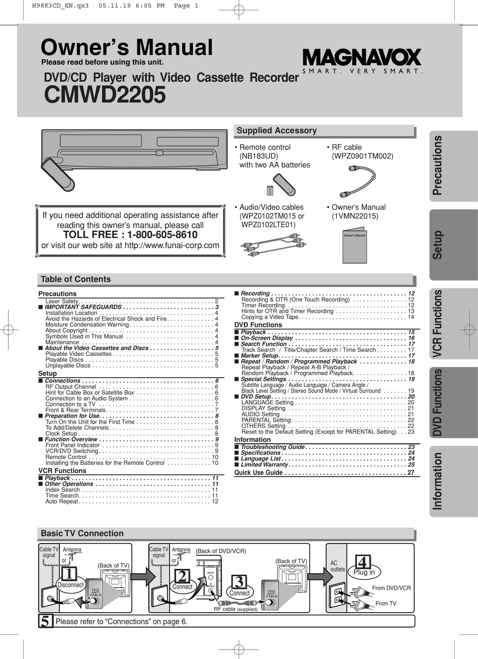 Magnavox CMWD2205 DVD VCR Combo User Manual