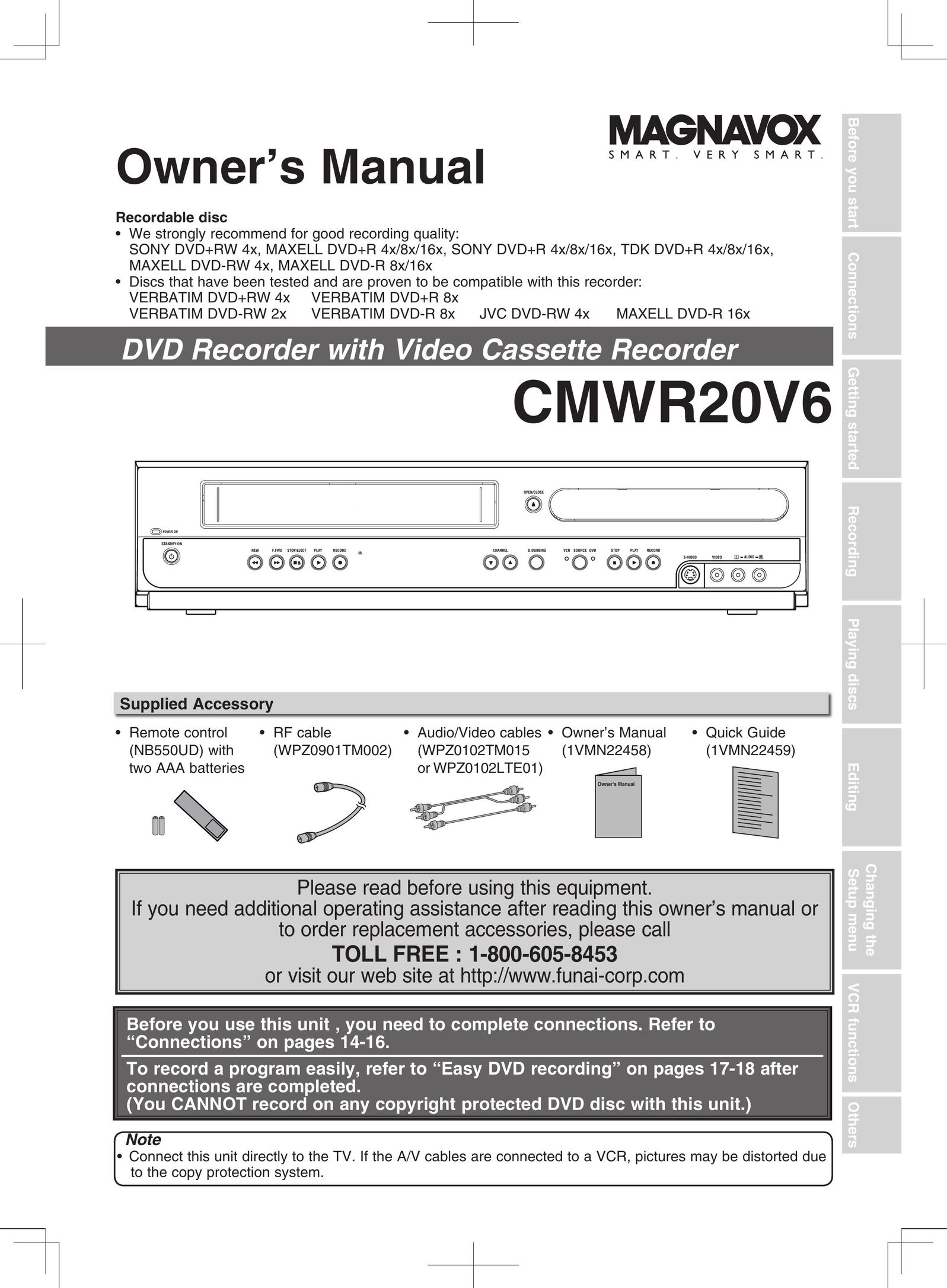 Magnavox cmwR20v6 DVD VCR Combo User Manual