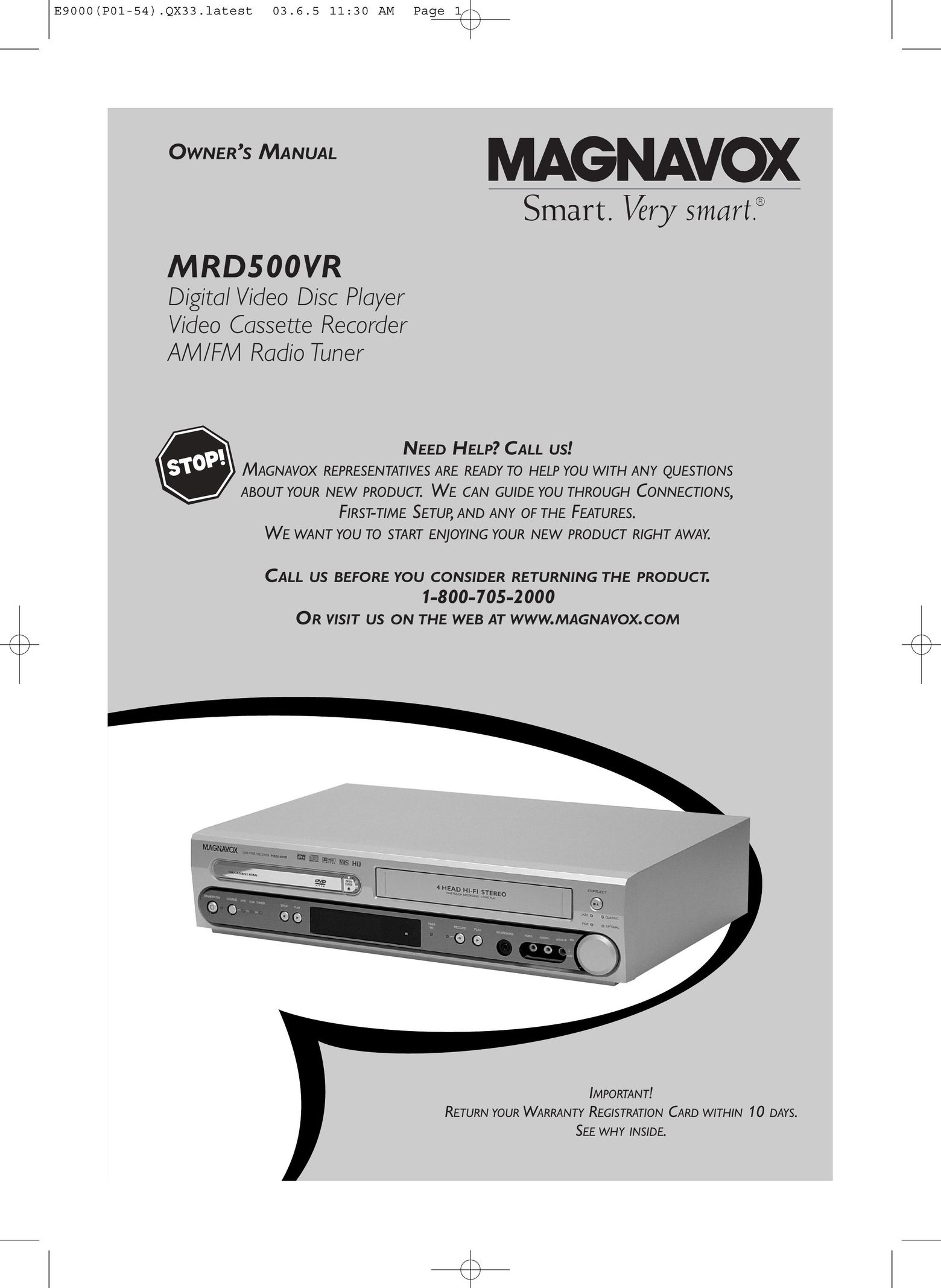 Magnavox MRD500VR DVD VCR Combo User Manual