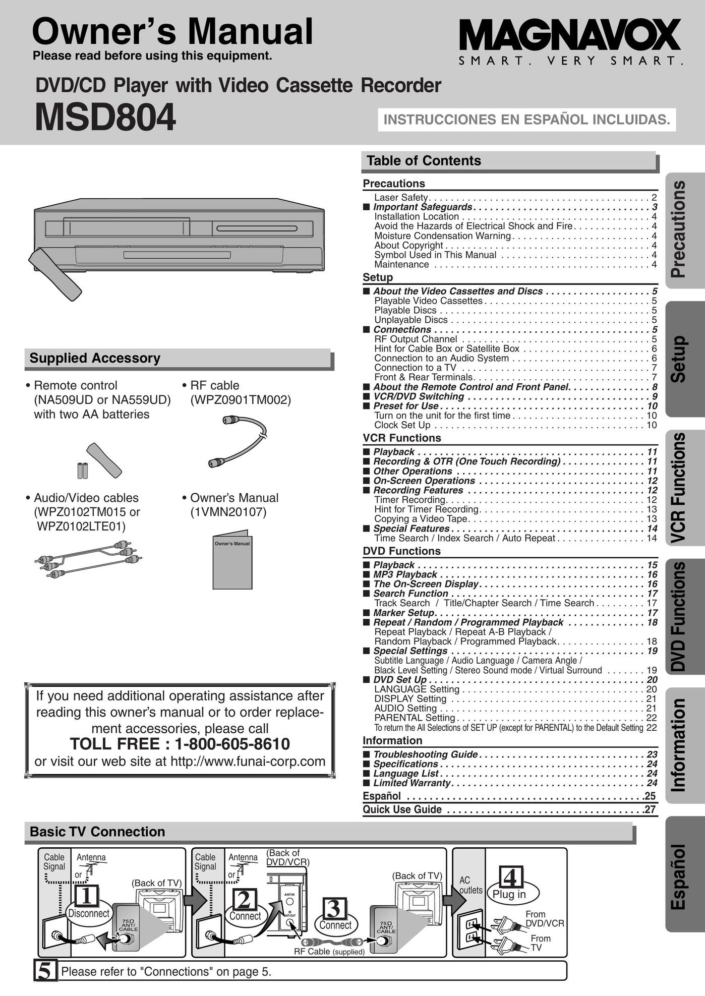 Magnavox MSD804 DVD VCR Combo User Manual