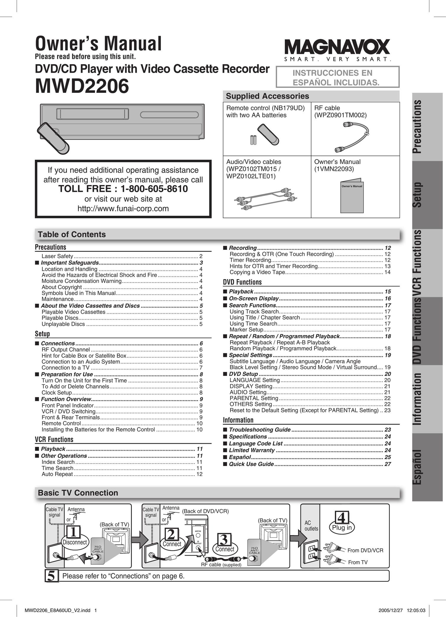 Magnavox MWD2206 DVD VCR Combo User Manual