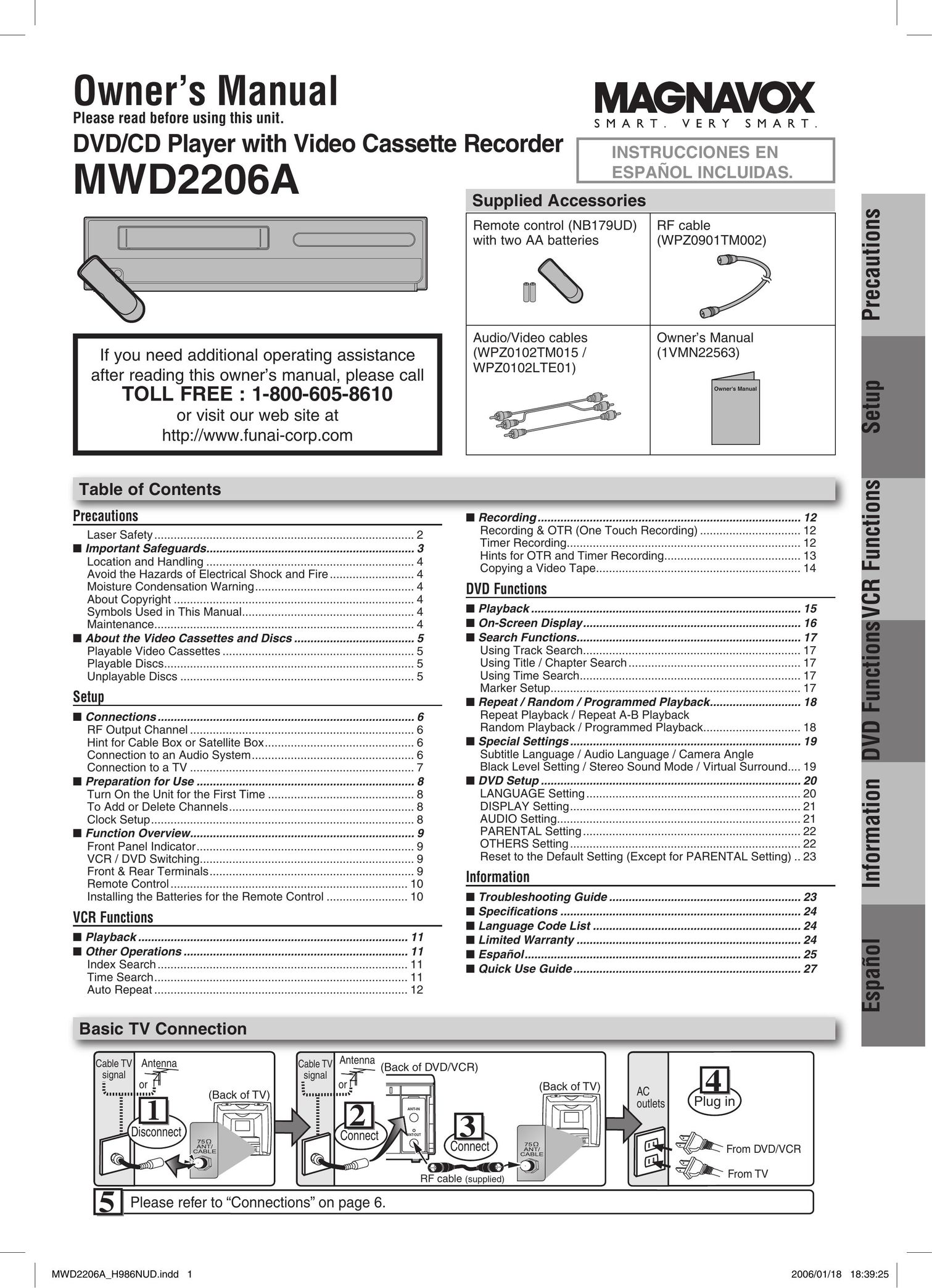 Magnavox MWD2206A DVD VCR Combo User Manual