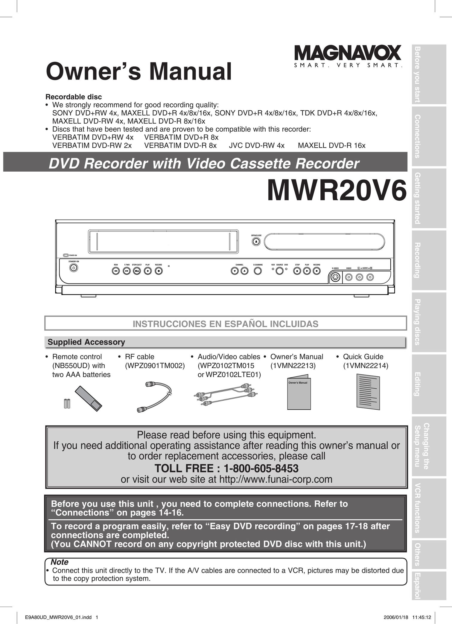 Magnavox MWR20V6 DVD VCR Combo User Manual