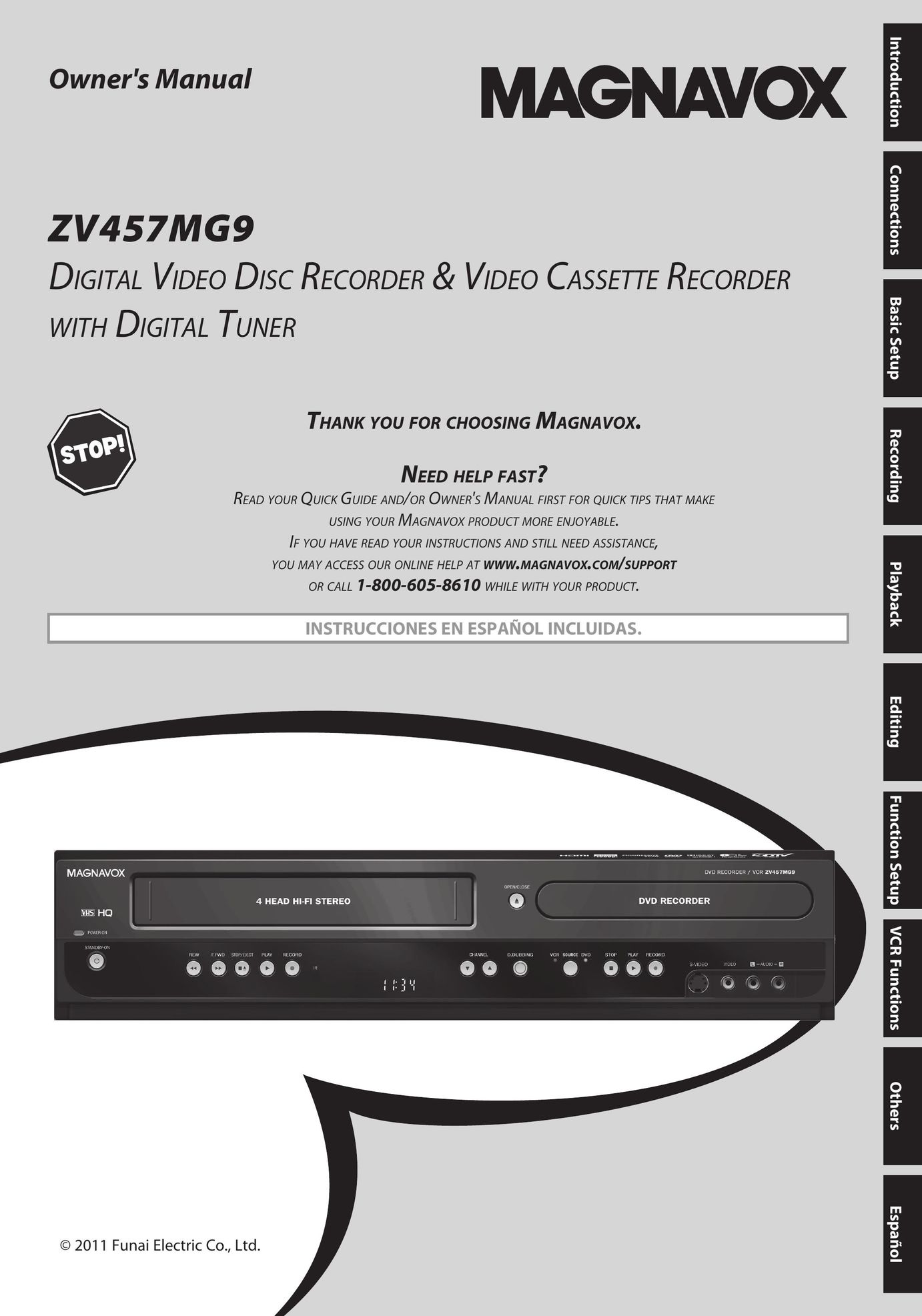 Magnavox ZV457MG9 DVD VCR Combo User Manual