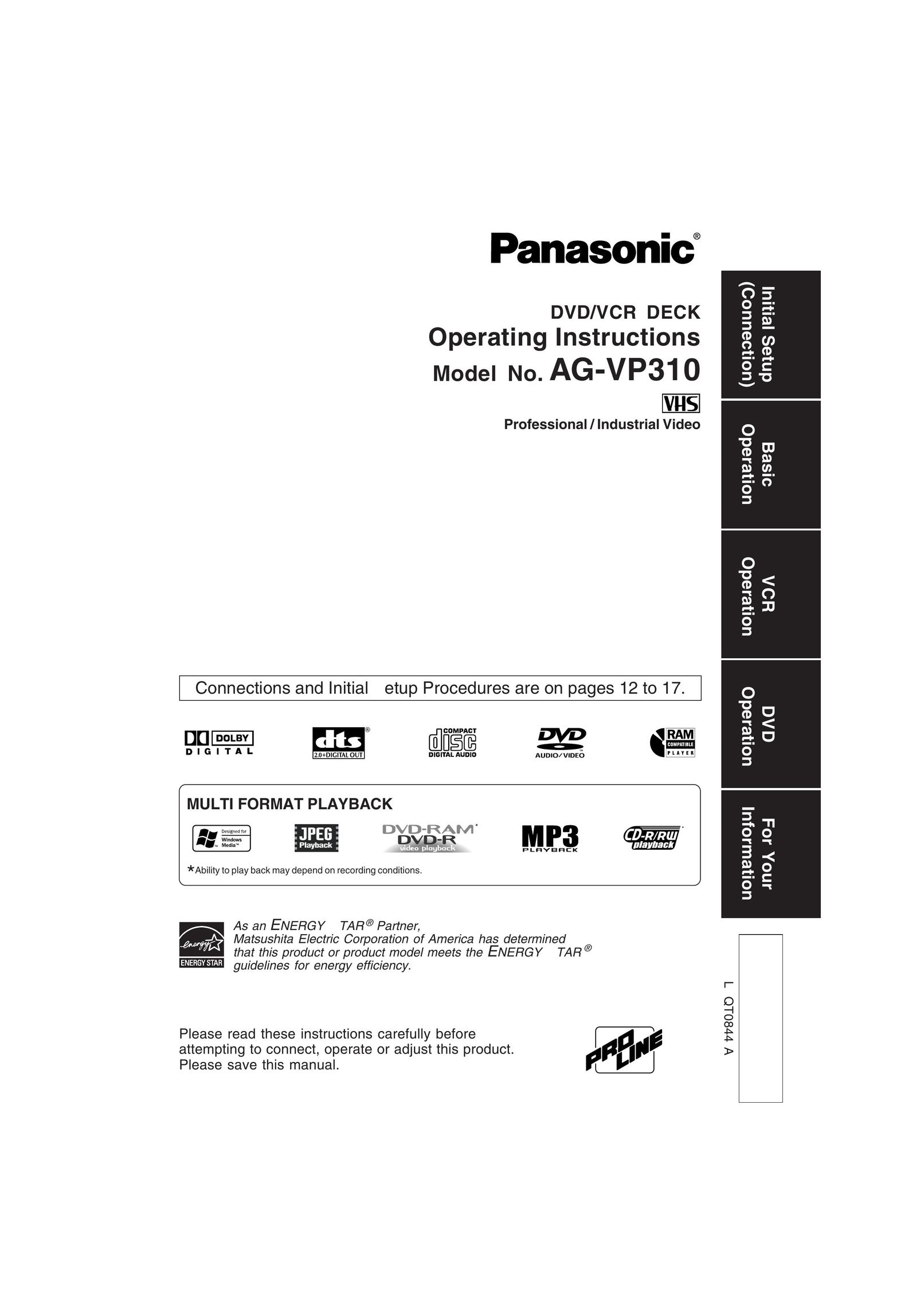 Panasonic AG-VP310 DVD VCR Combo User Manual