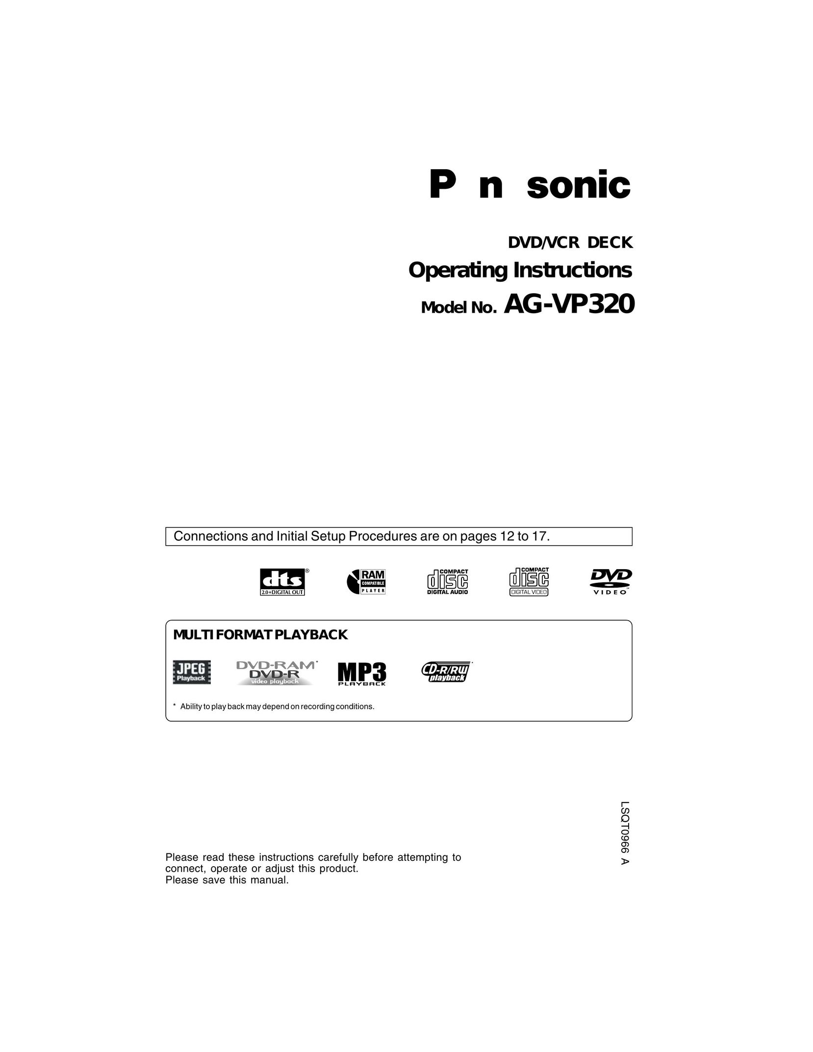 Panasonic AG-VP320 DVD VCR Combo User Manual
