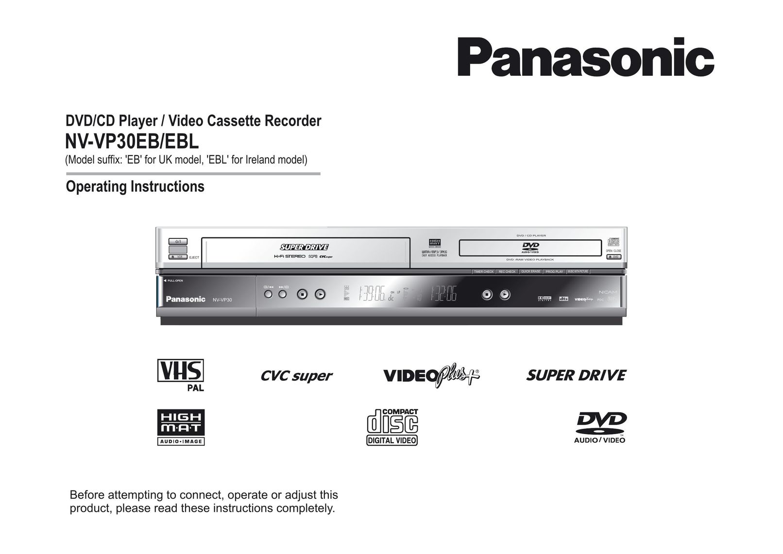 Panasonic NV-VP30EBL DVD VCR Combo User Manual
