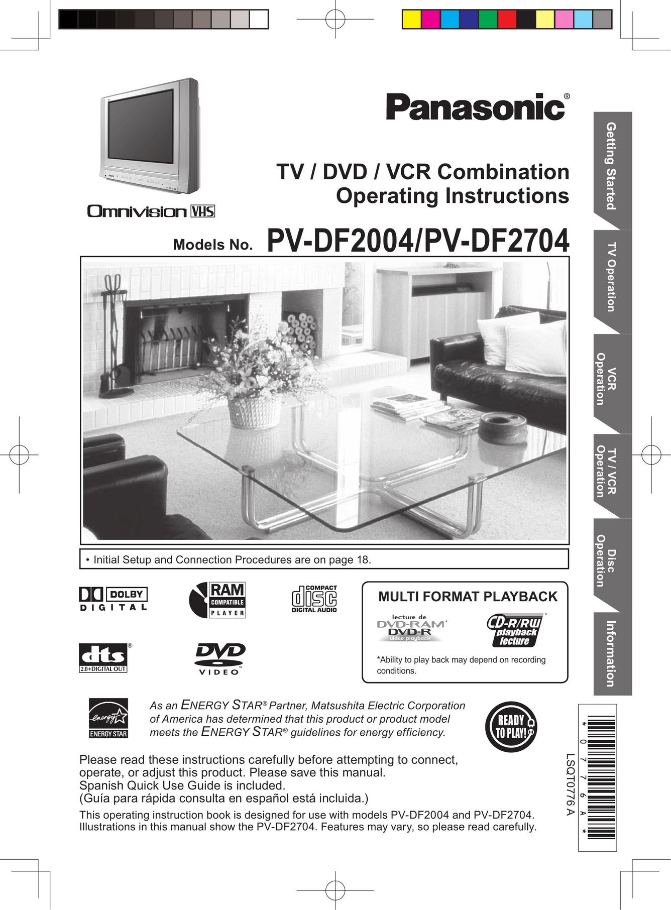 Panasonic PV DF2004 DVD VCR Combo User Manual