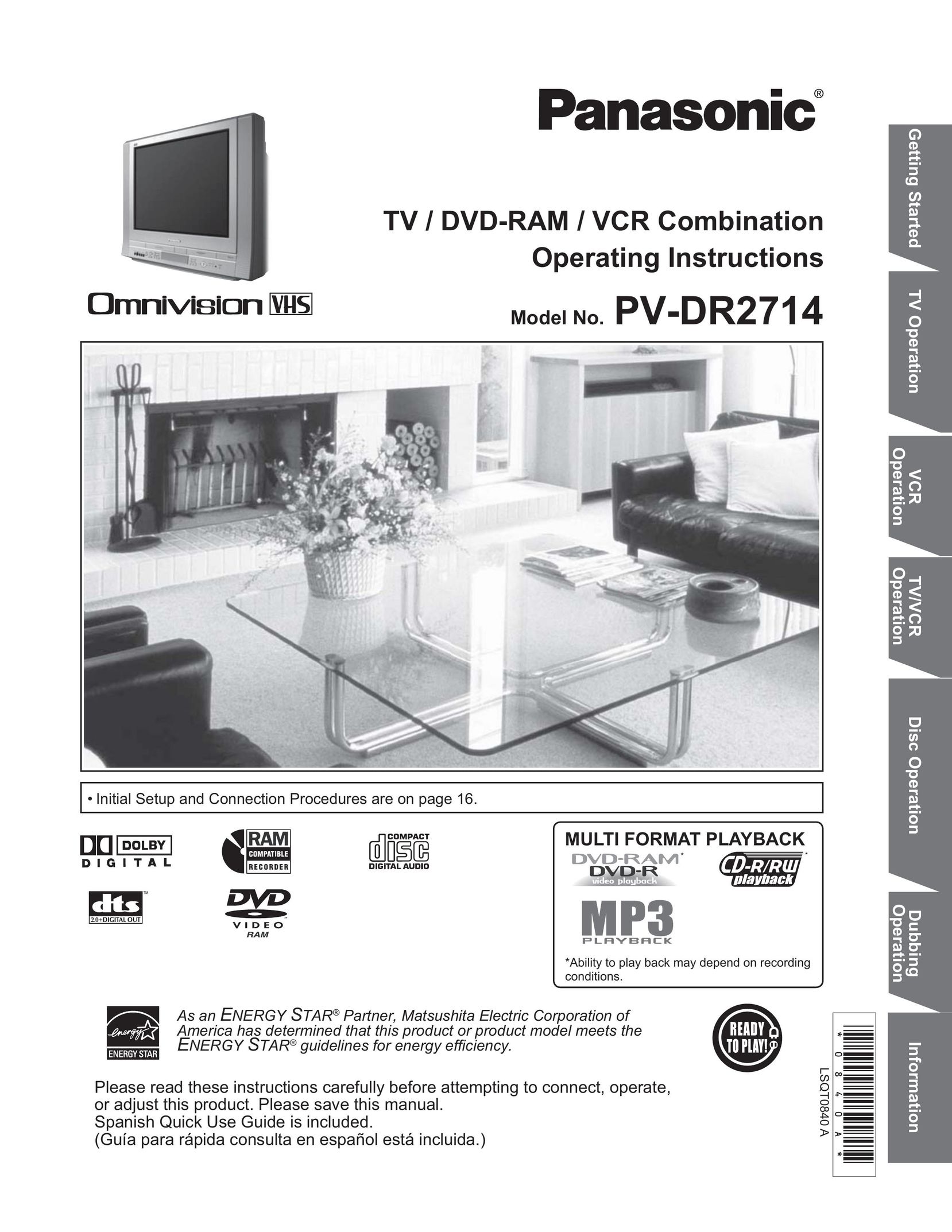 Panasonic PV DR2714 DVD VCR Combo User Manual