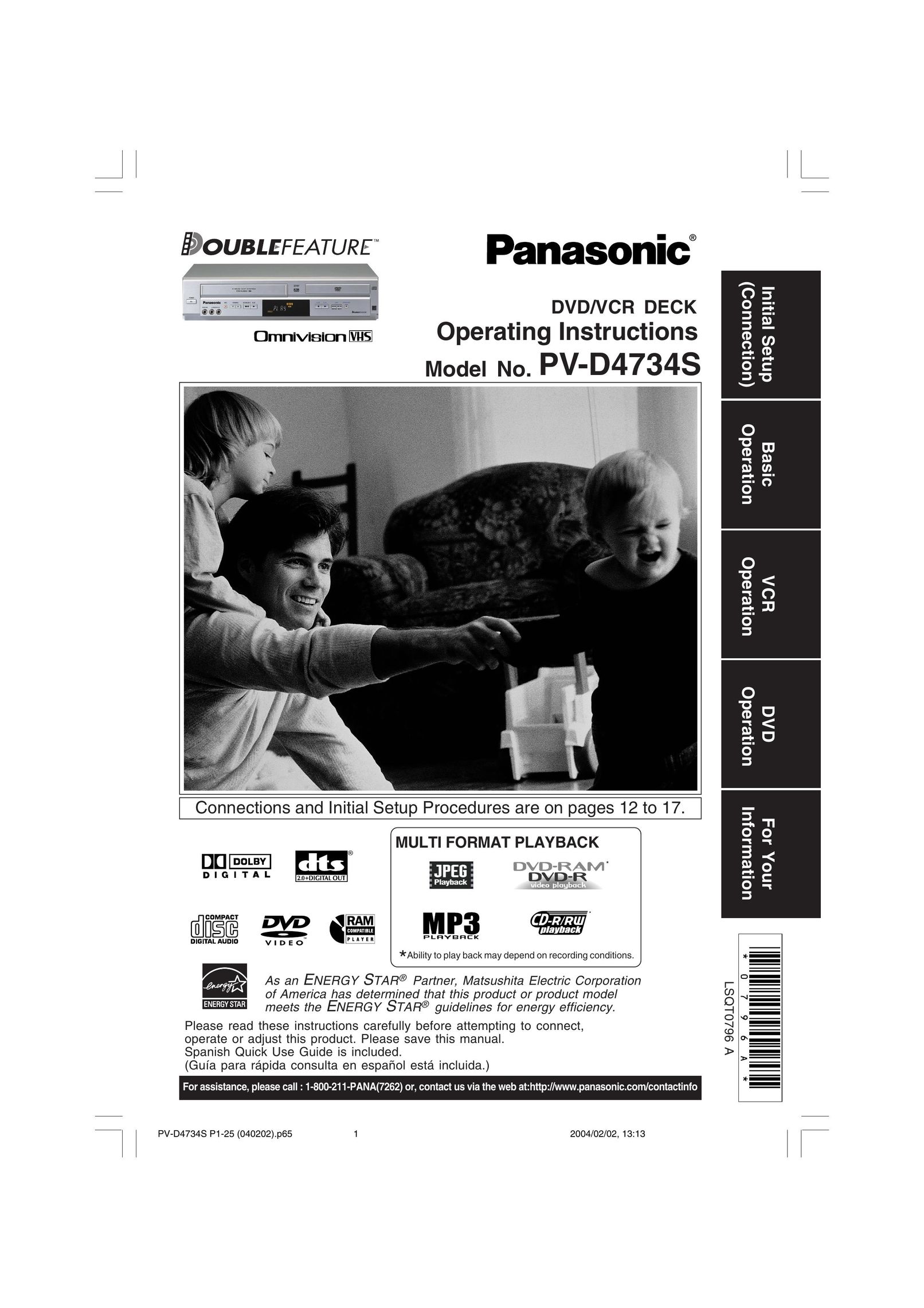 Panasonic PV-D4734S DVD VCR Combo User Manual