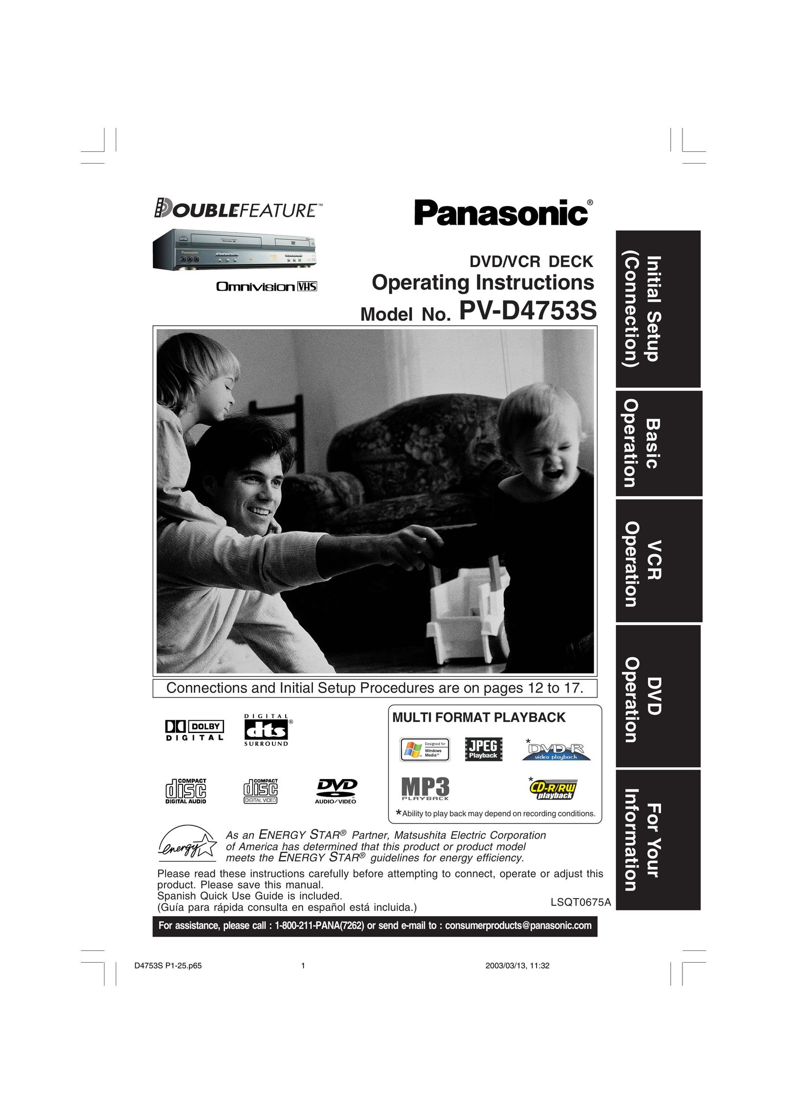 Panasonic PV-D4753S DVD VCR Combo User Manual