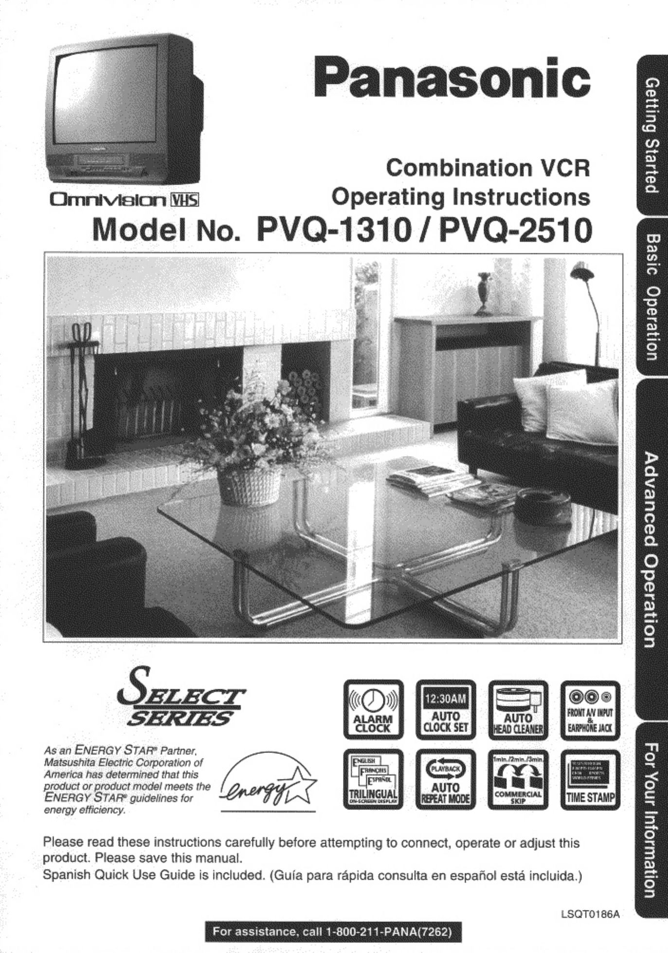 Panasonic PVQ-1310 DVD VCR Combo User Manual