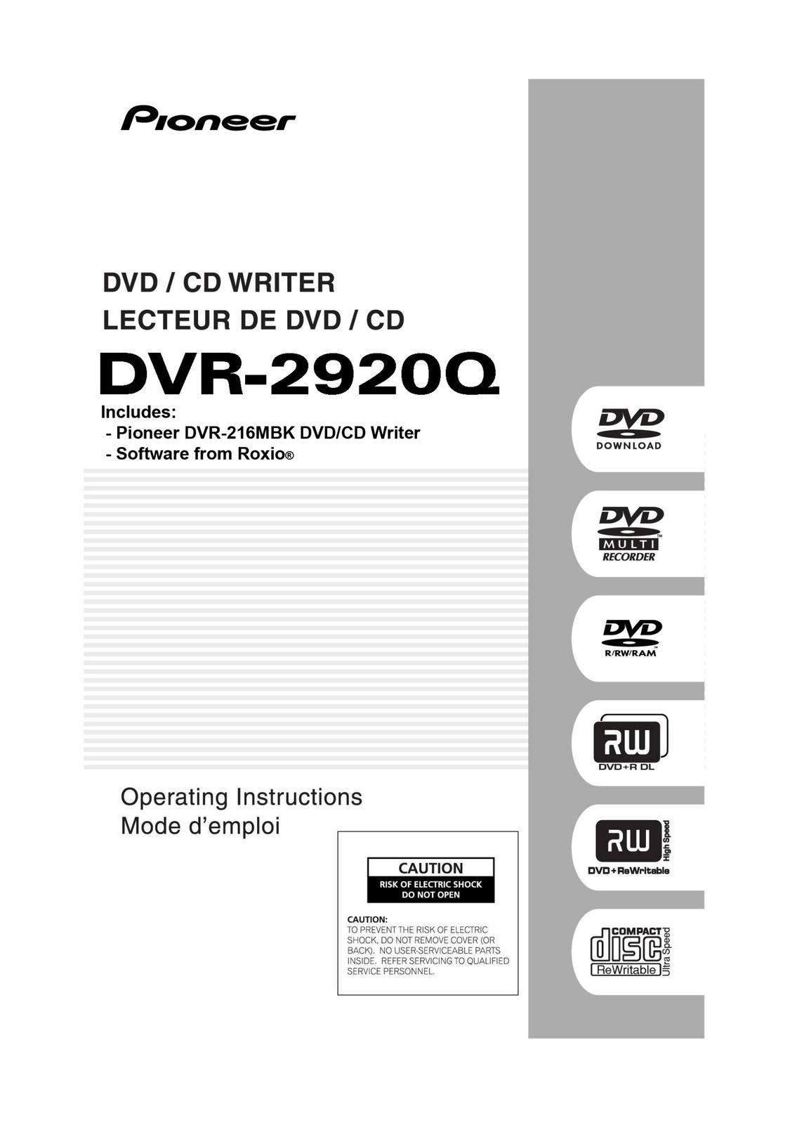 Pioneer DVR-2920Q DVD VCR Combo User Manual