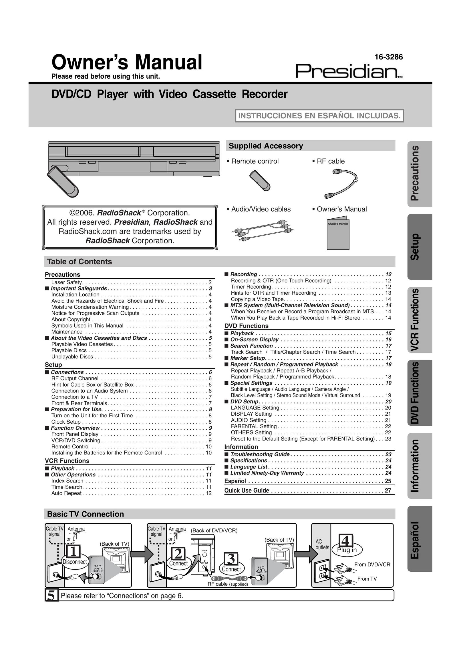 Radio Shack DVD / VCR DVD VCR Combo User Manual