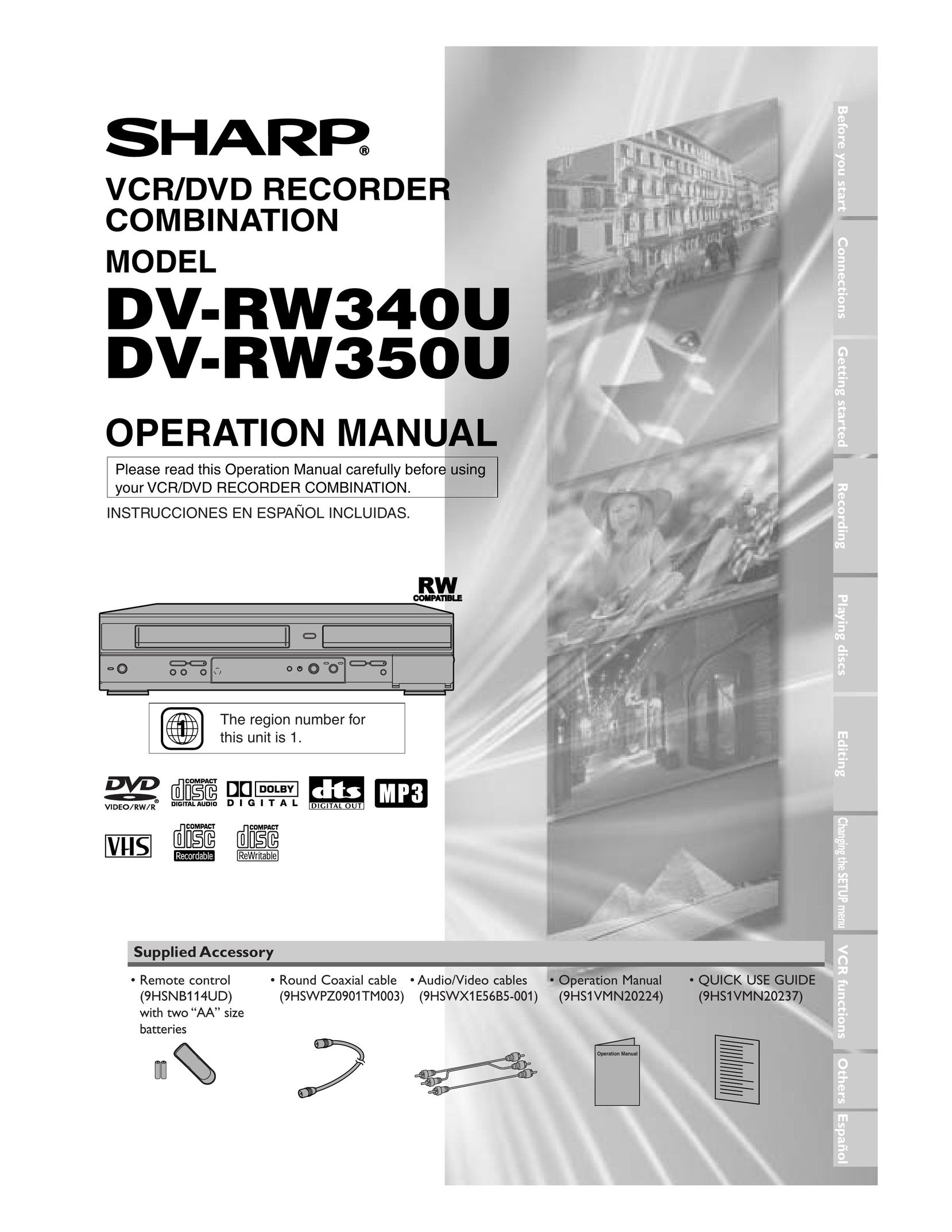 Sharp DV-RW340U DVD VCR Combo User Manual